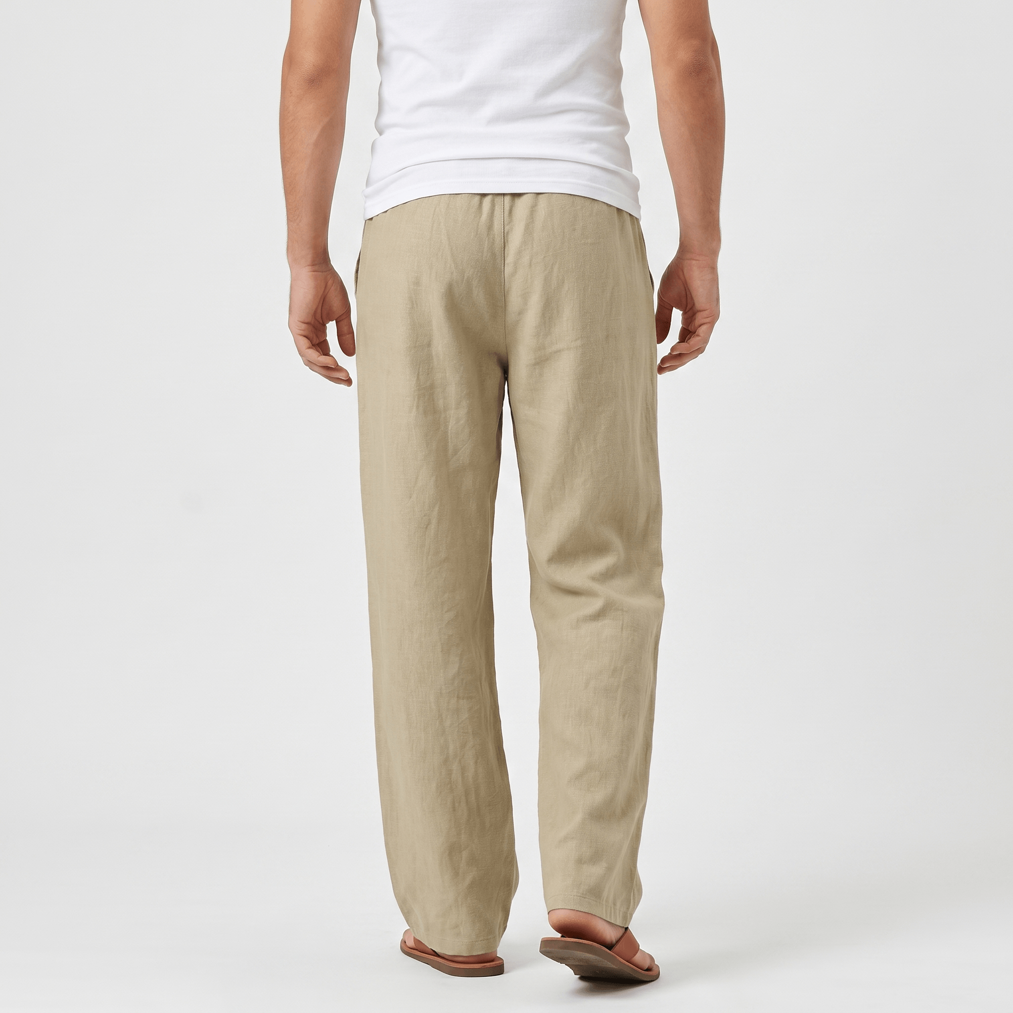 Luciano Linen Blend Drawstring Trousers – Relaxed Wide Leg Elastic Waist Casual Summer Bottoms
