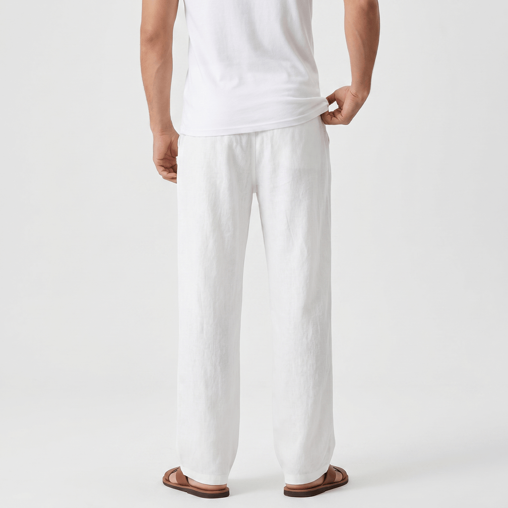 Luciano Linen Blend Drawstring Trousers – Relaxed Wide Leg Elastic Waist Casual Summer Bottoms