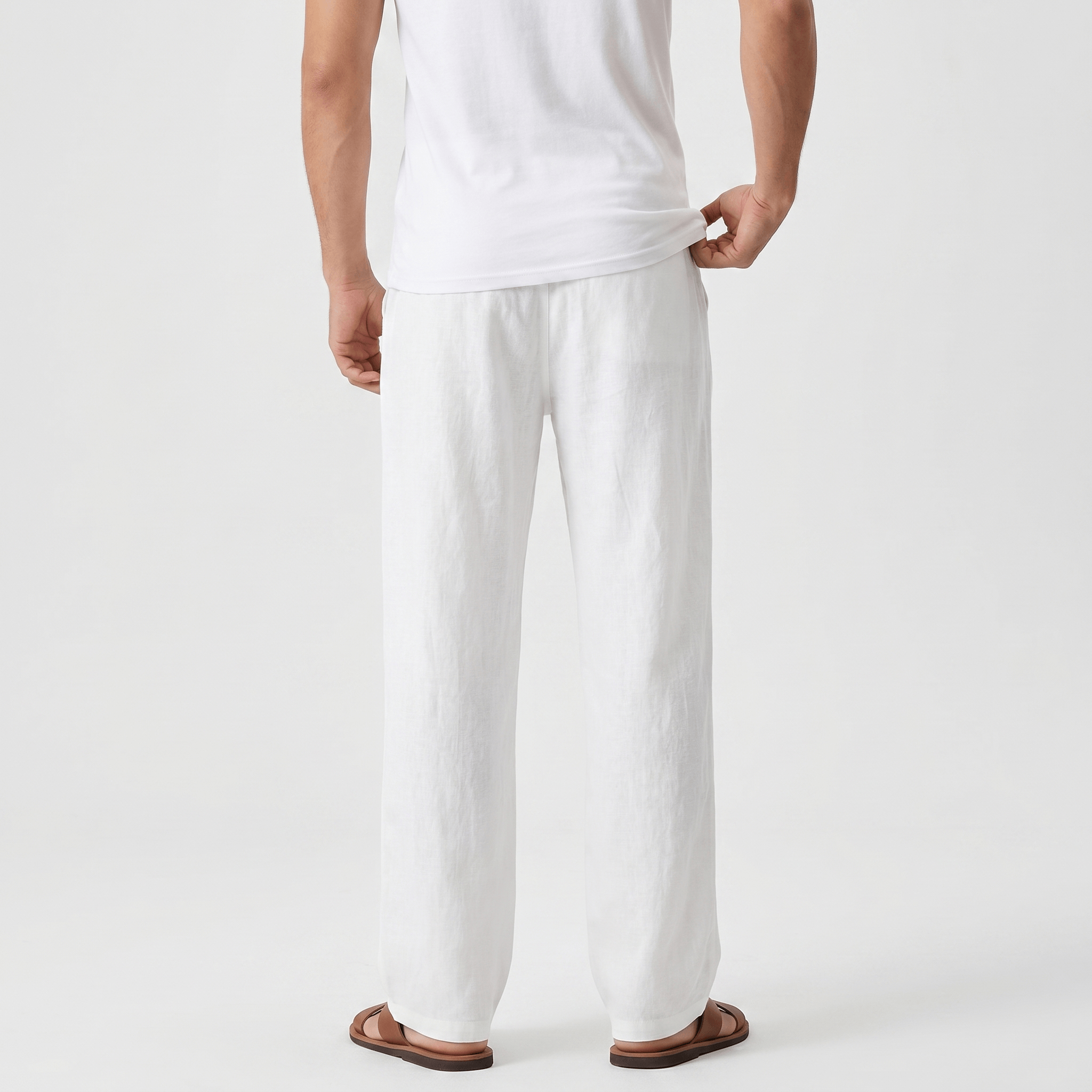Luciano Linen Blend Drawstring Trousers – Relaxed Wide Leg Elastic Waist Casual Summer Bottoms