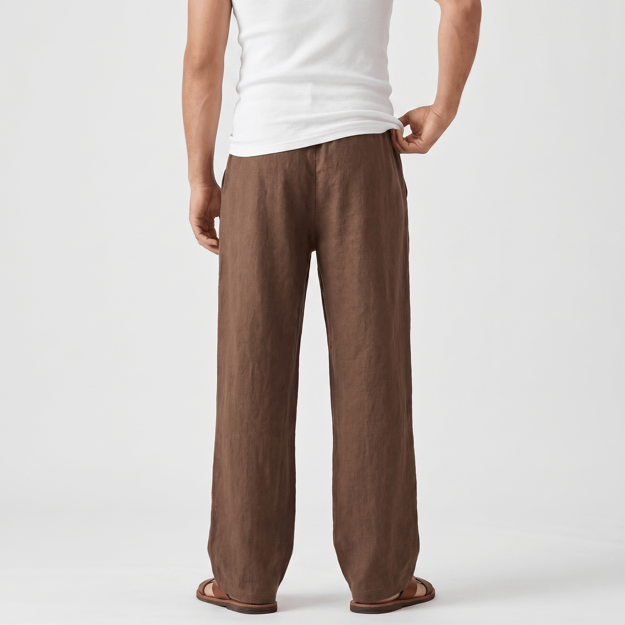 Luciano Linen Blend Drawstring Trousers – Relaxed Wide Leg Elastic Waist Casual Summer Bottoms