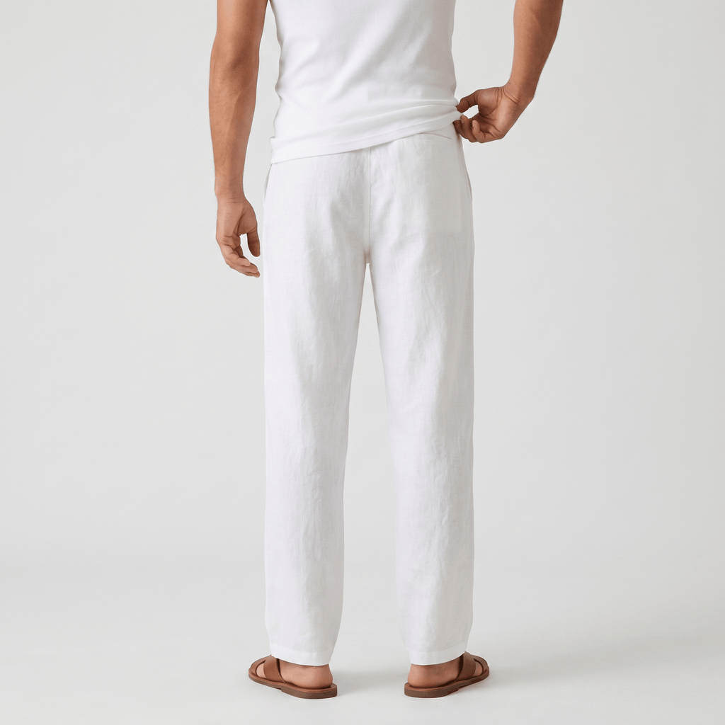 Aurelio Casual Linen Trousers – Elastic Drawstring Waist Relaxed Straight Leg Casual Summer Bottoms