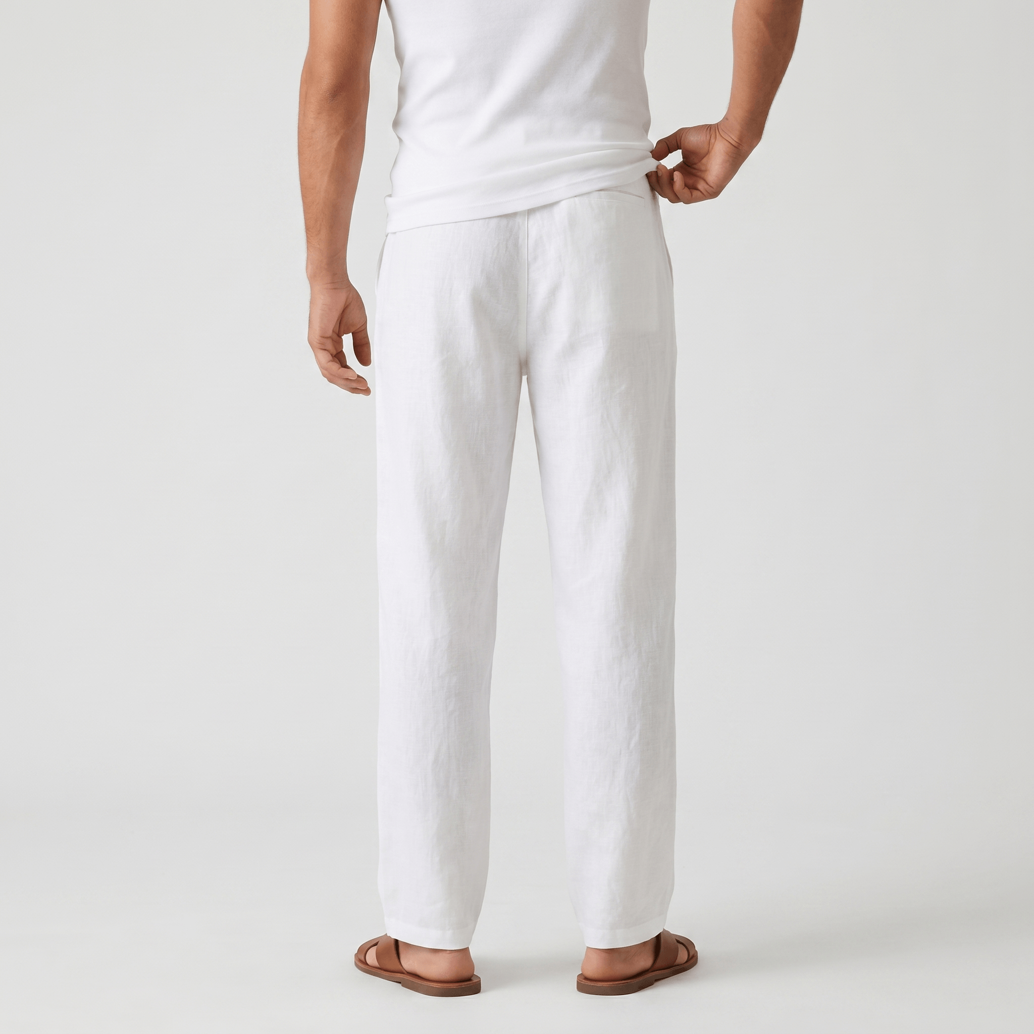 Aurelio Casual Linen Trousers – Elastic Drawstring Waist Relaxed Straight Leg Casual Summer Bottoms