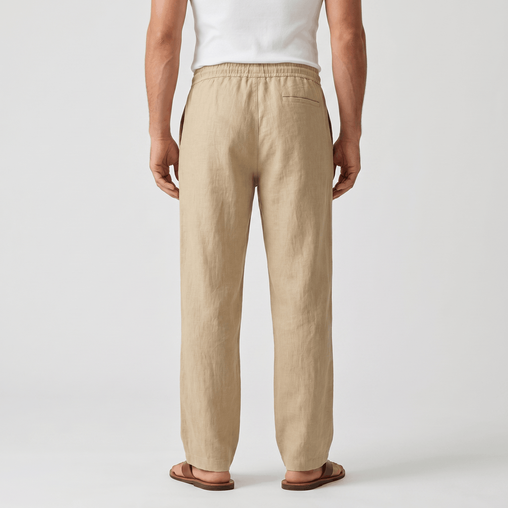 Aurelio Casual Linen Trousers – Elastic Drawstring Waist Relaxed Straight Leg Casual Summer Bottoms