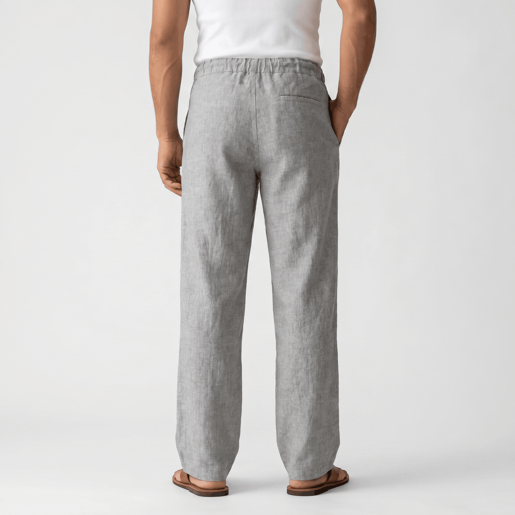 Aurelio Casual Linen Trousers – Elastic Drawstring Waist Relaxed Straight Leg Casual Summer Bottoms