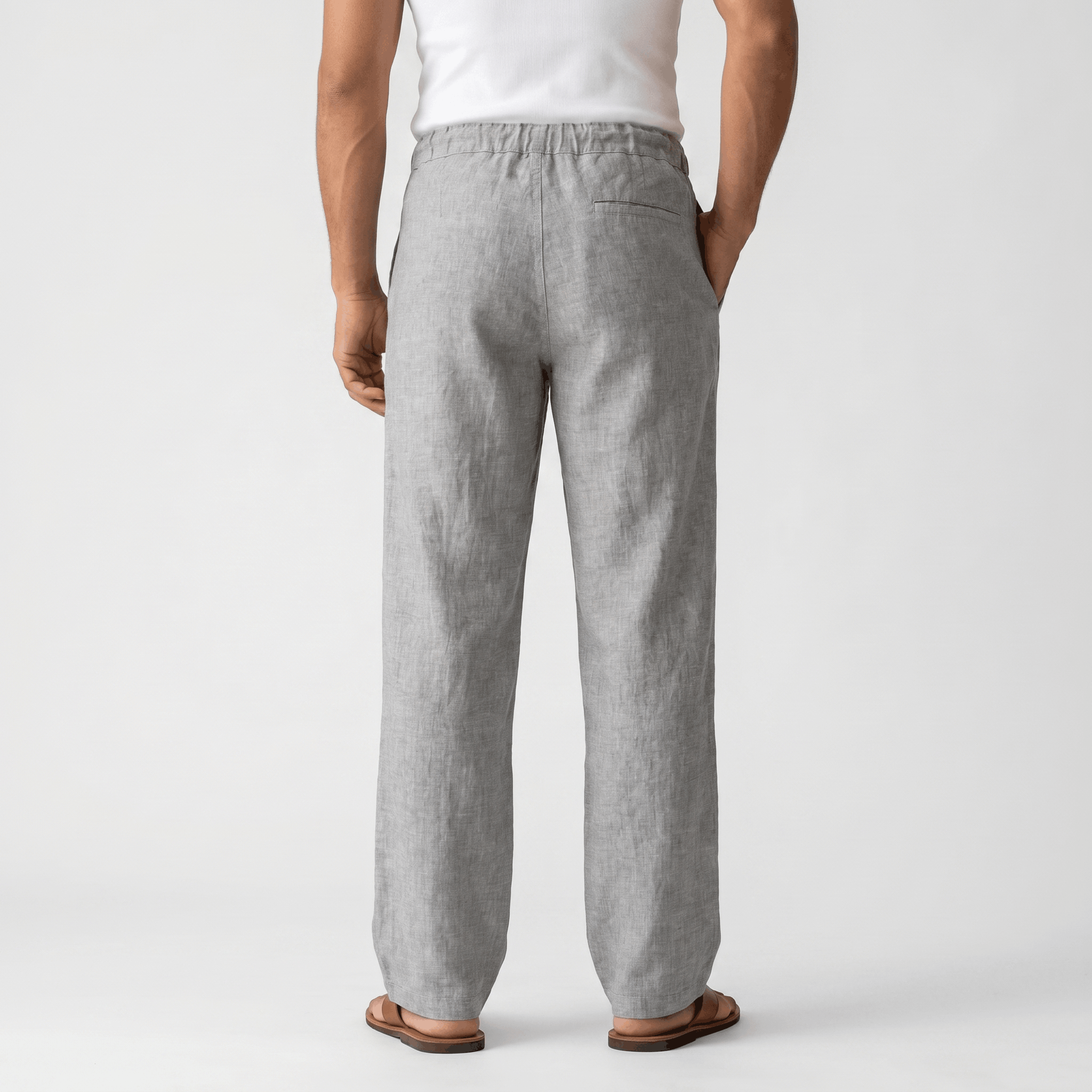 Aurelio Casual Linen Trousers – Elastic Drawstring Waist Relaxed Straight Leg Casual Summer Bottoms