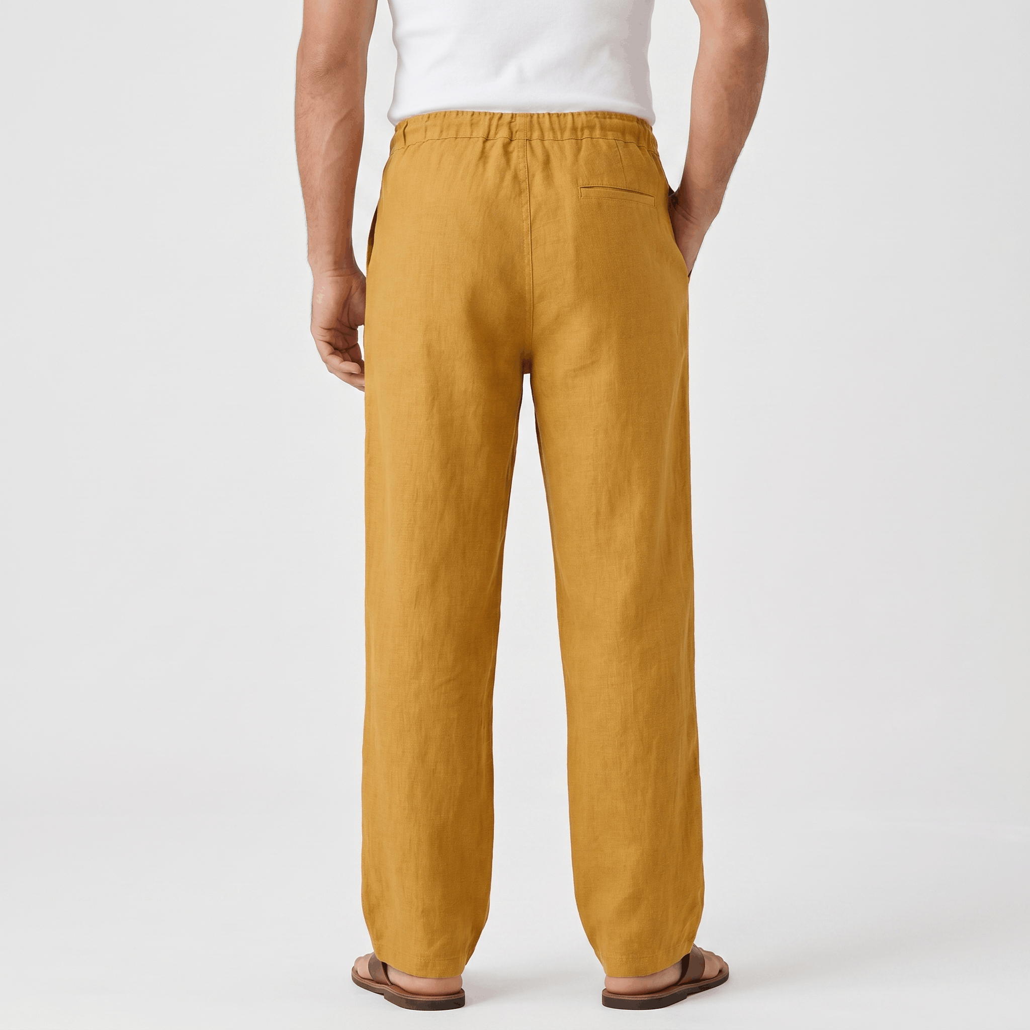 Aurelio Casual Linen Trousers – Elastic Drawstring Waist Relaxed Straight Leg Casual Summer Bottoms