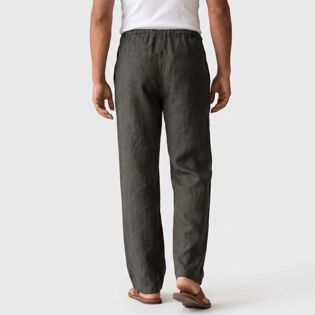 Aurelio Casual Linen Trousers – Elastic Drawstring Waist Relaxed Straight Leg Casual Summer Bottoms