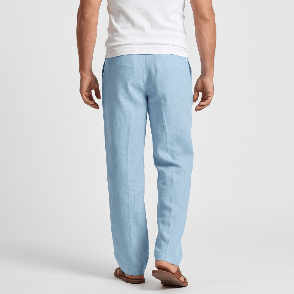 Dante Linen Blend Wide Leg Trousers – Pleated Front Drawstring High Waist Casual Smart Bottoms