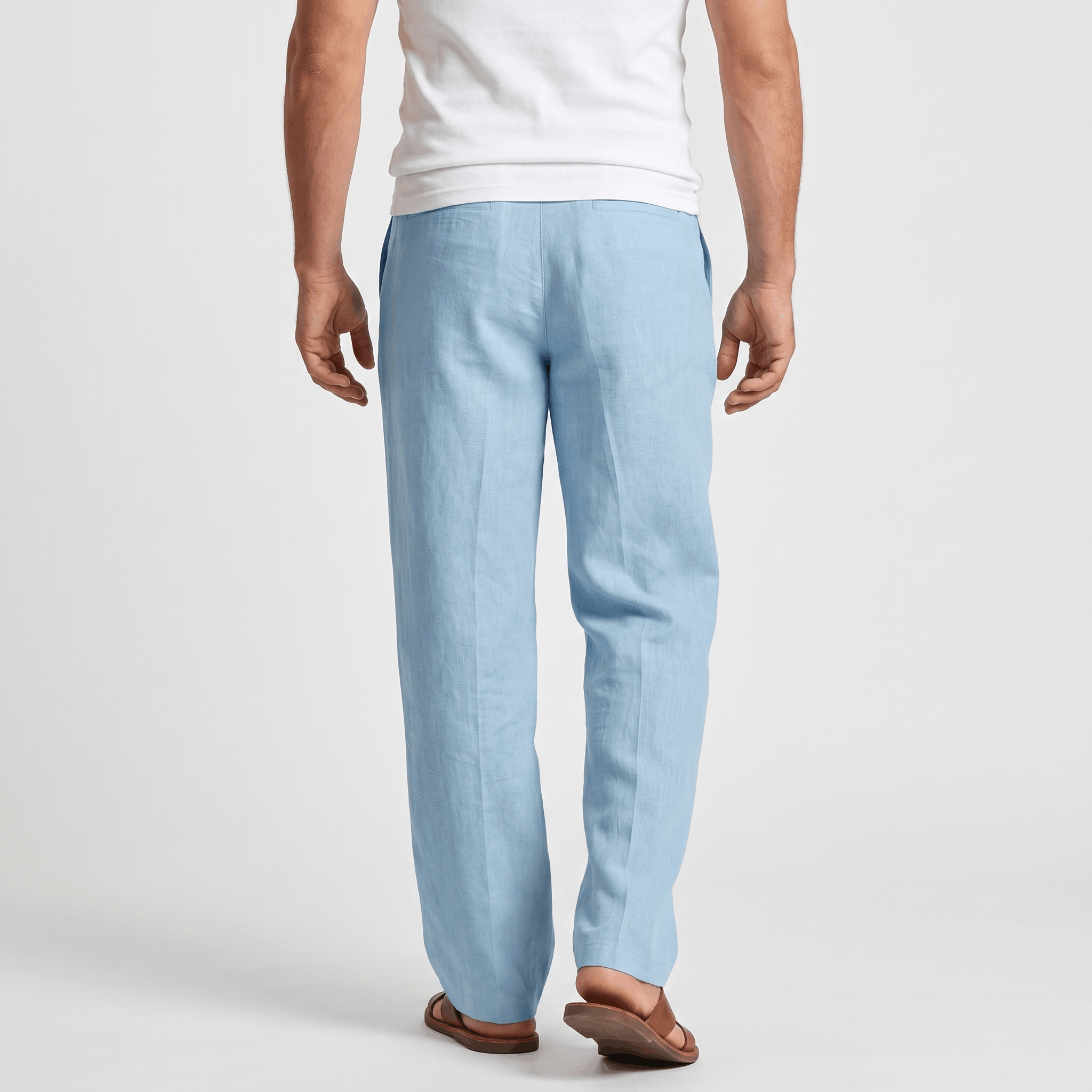 Dante Linen Blend Wide Leg Trousers – Pleated Front Drawstring High Waist Casual Smart Bottoms