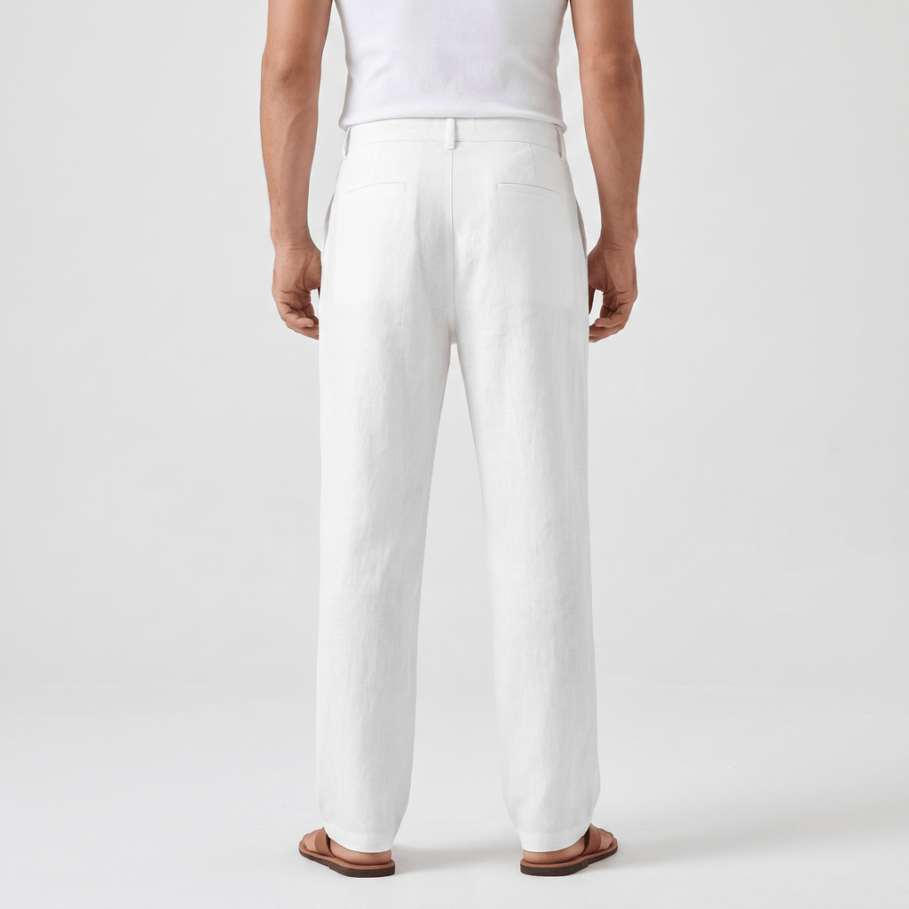 Dante Linen Blend Wide Leg Trousers – Pleated Front Drawstring High Waist Casual Smart Bottoms
