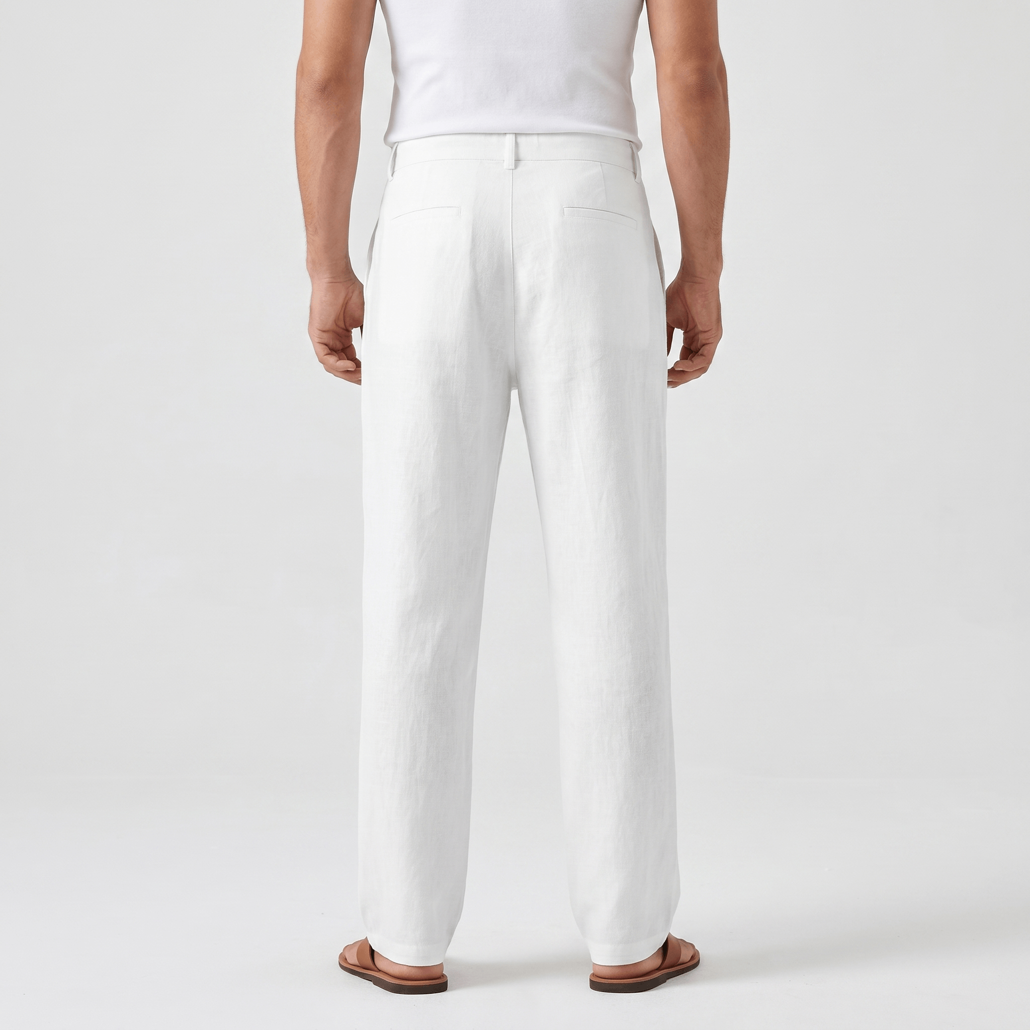 Dante Linen Blend Wide Leg Trousers – Pleated Front Drawstring High Waist Casual Smart Bottoms