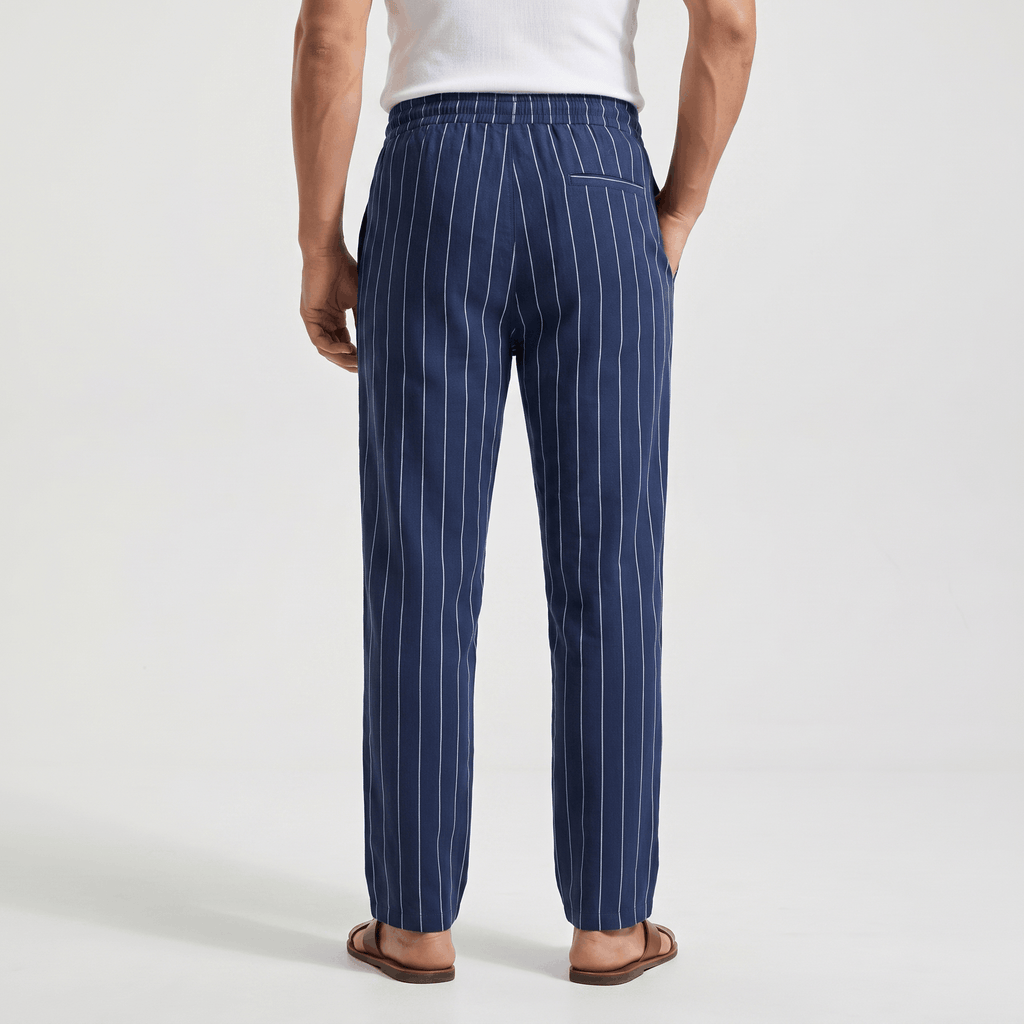 Louis Linen Blend Trousers – Relaxed Pinstripe Drawstring Resort Pants
