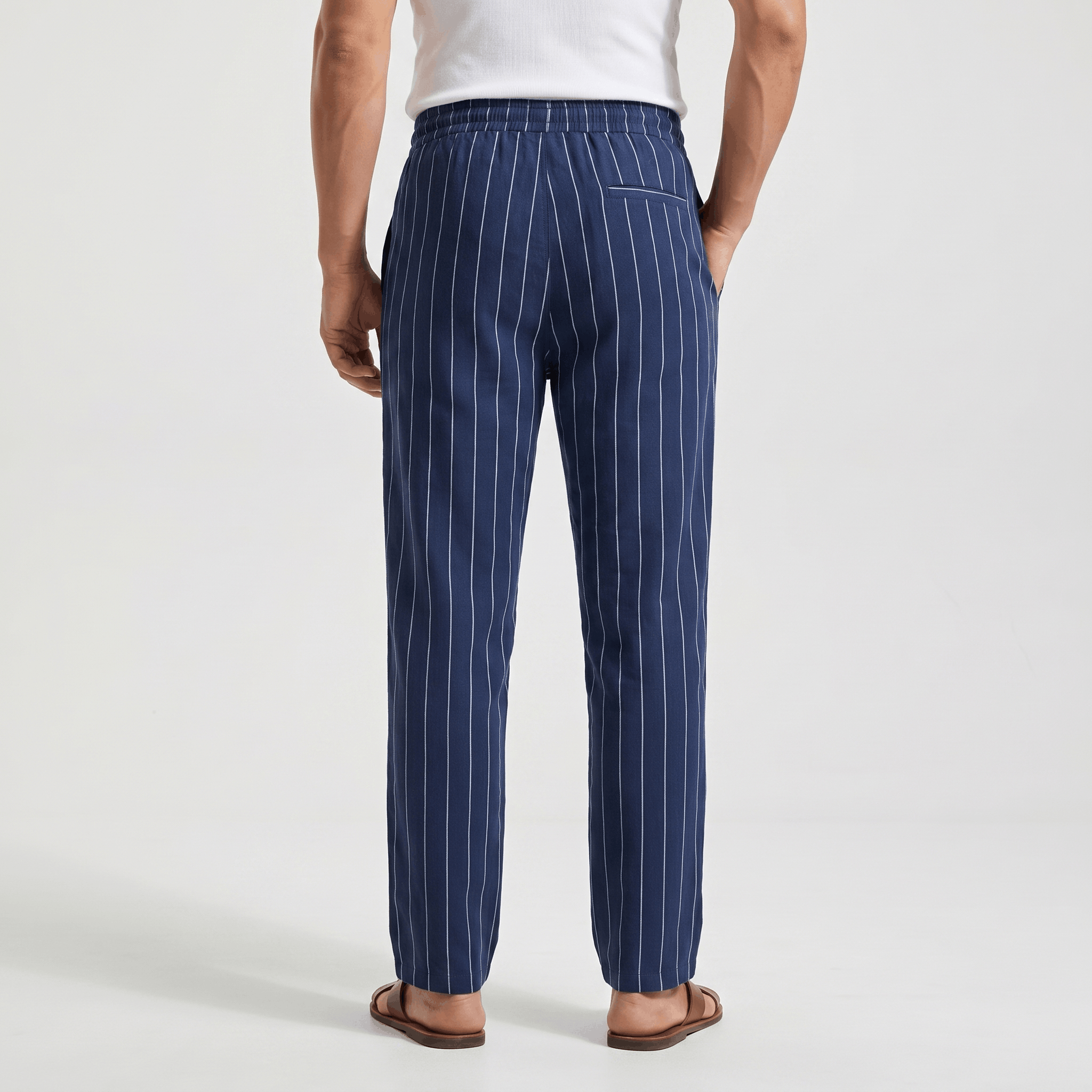 Louis Linen Blend Trousers – Relaxed Pinstripe Drawstring Resort Pants
