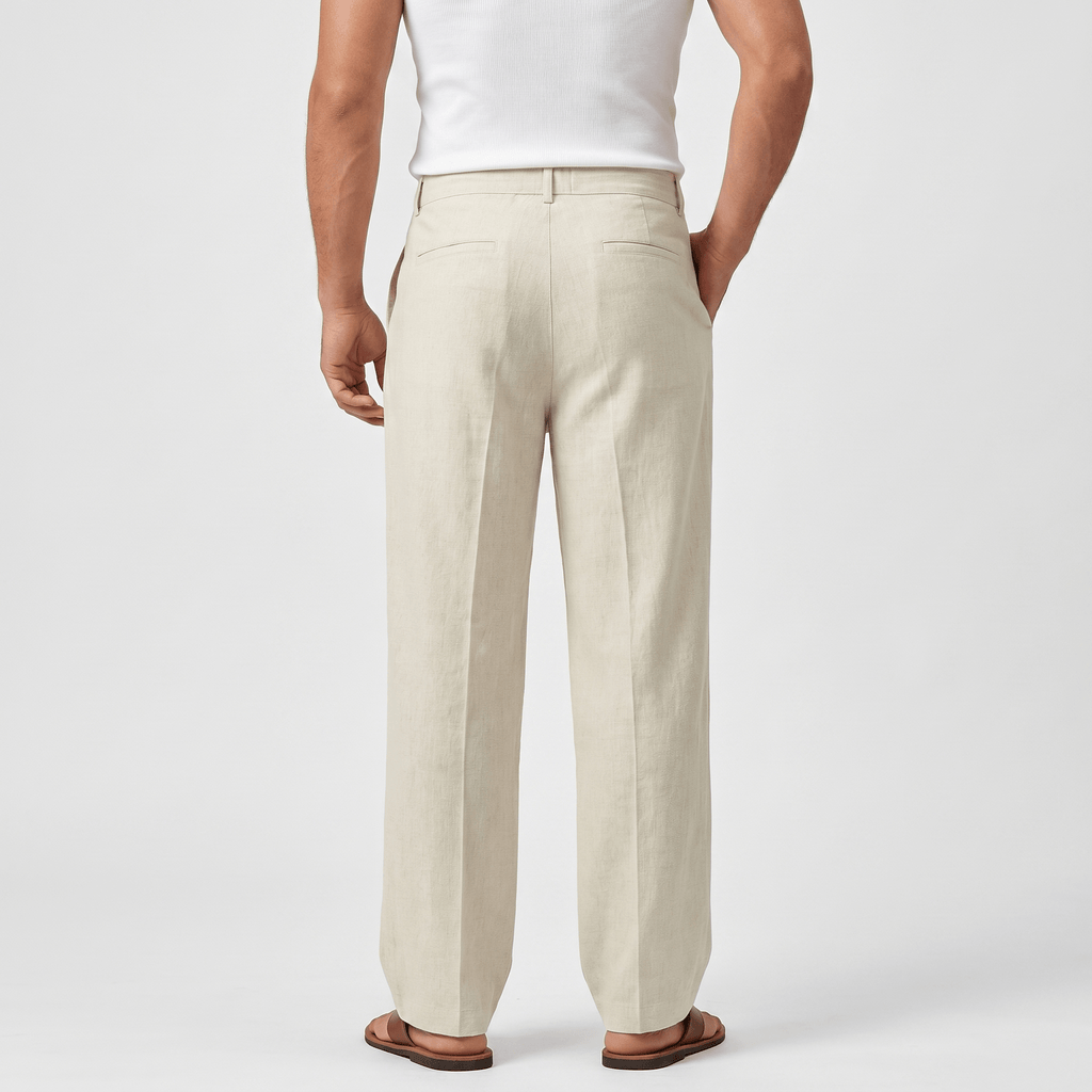 Dante Linen Blend Wide Leg Trousers – Pleated Front Drawstring High Waist Casual Smart Bottoms