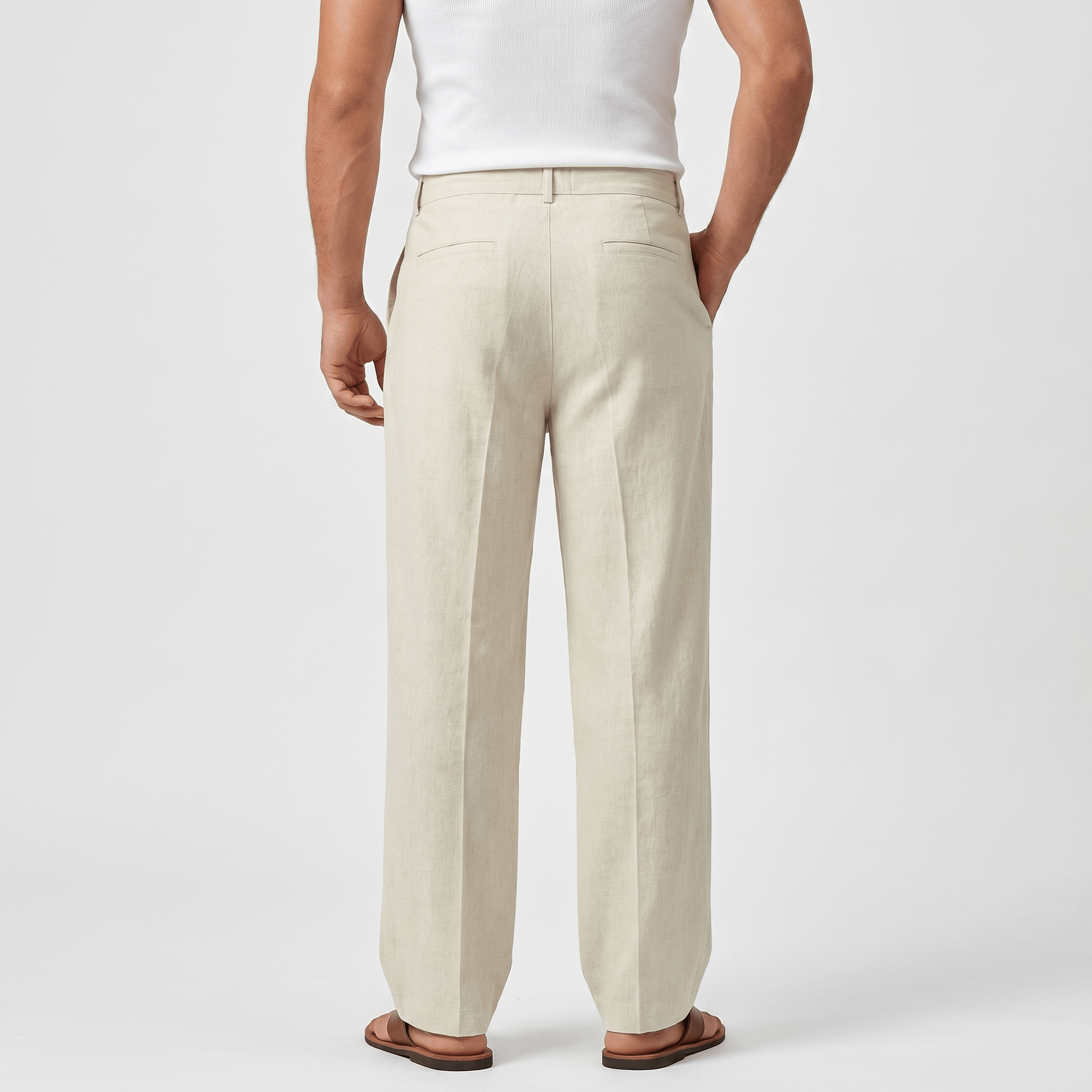 Dante Linen Blend Wide Leg Trousers – Pleated Front Drawstring High Waist Casual Smart Bottoms