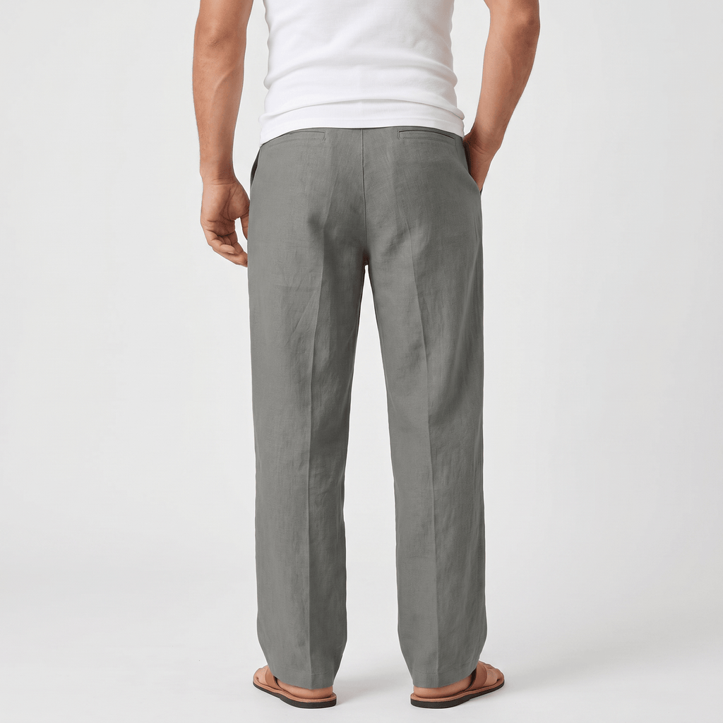 Dante Linen Blend Wide Leg Trousers – Pleated Front Drawstring High Waist Casual Smart Bottoms