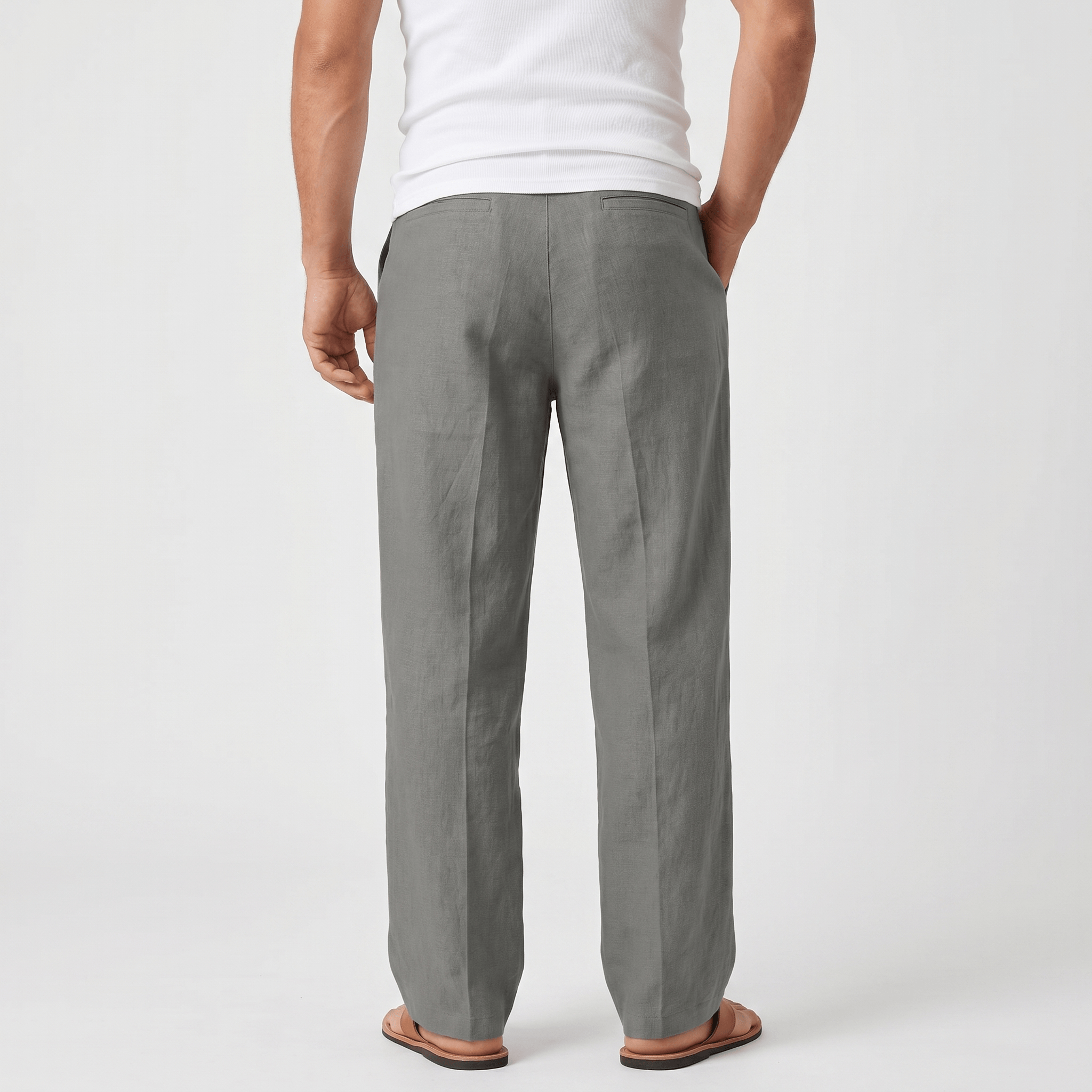 Dante Linen Blend Wide Leg Trousers – Pleated Front Drawstring High Waist Casual Smart Bottoms
