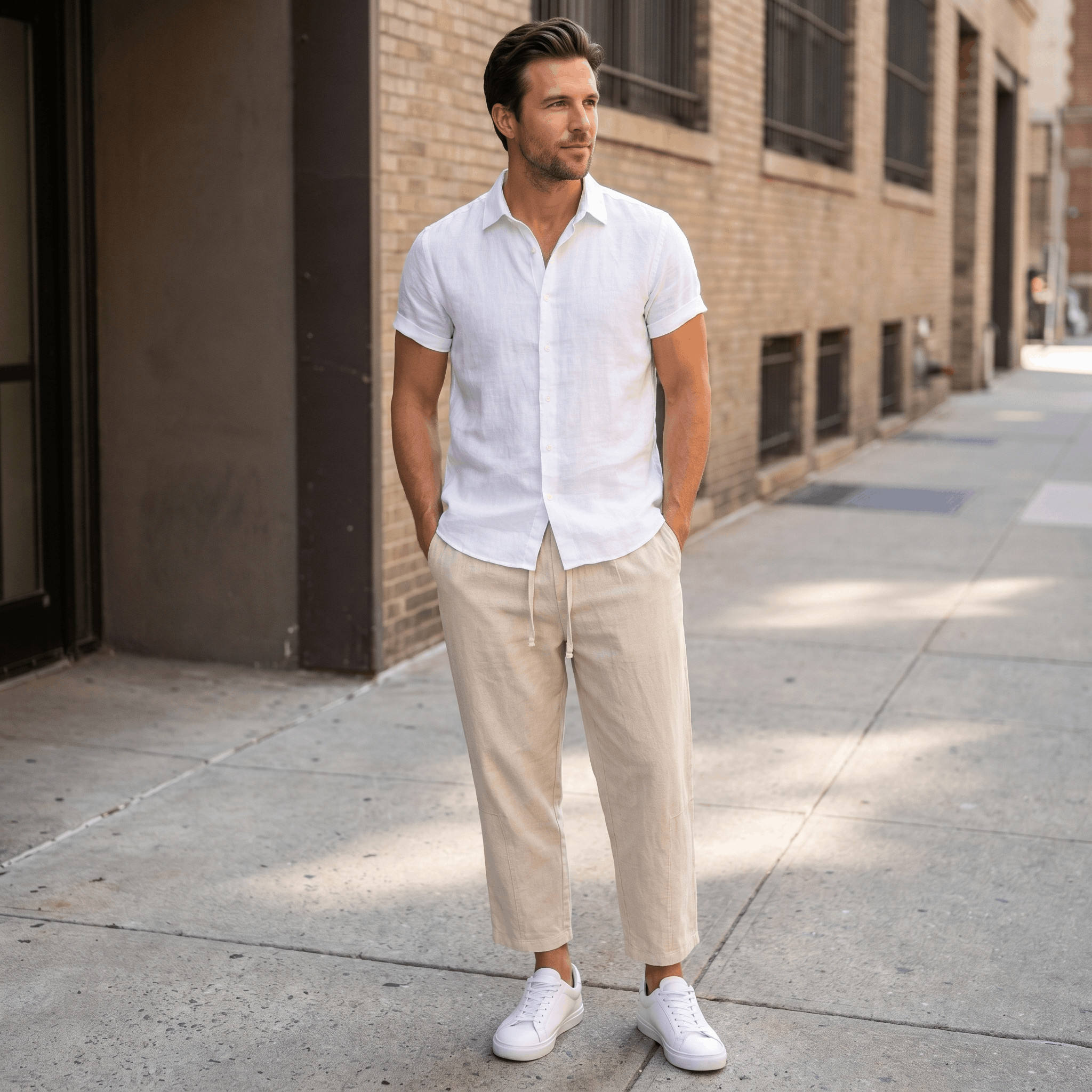 Matteo Cropped Linen Pants – Elastic Drawstring Breathable Relaxed Summer Bottoms
