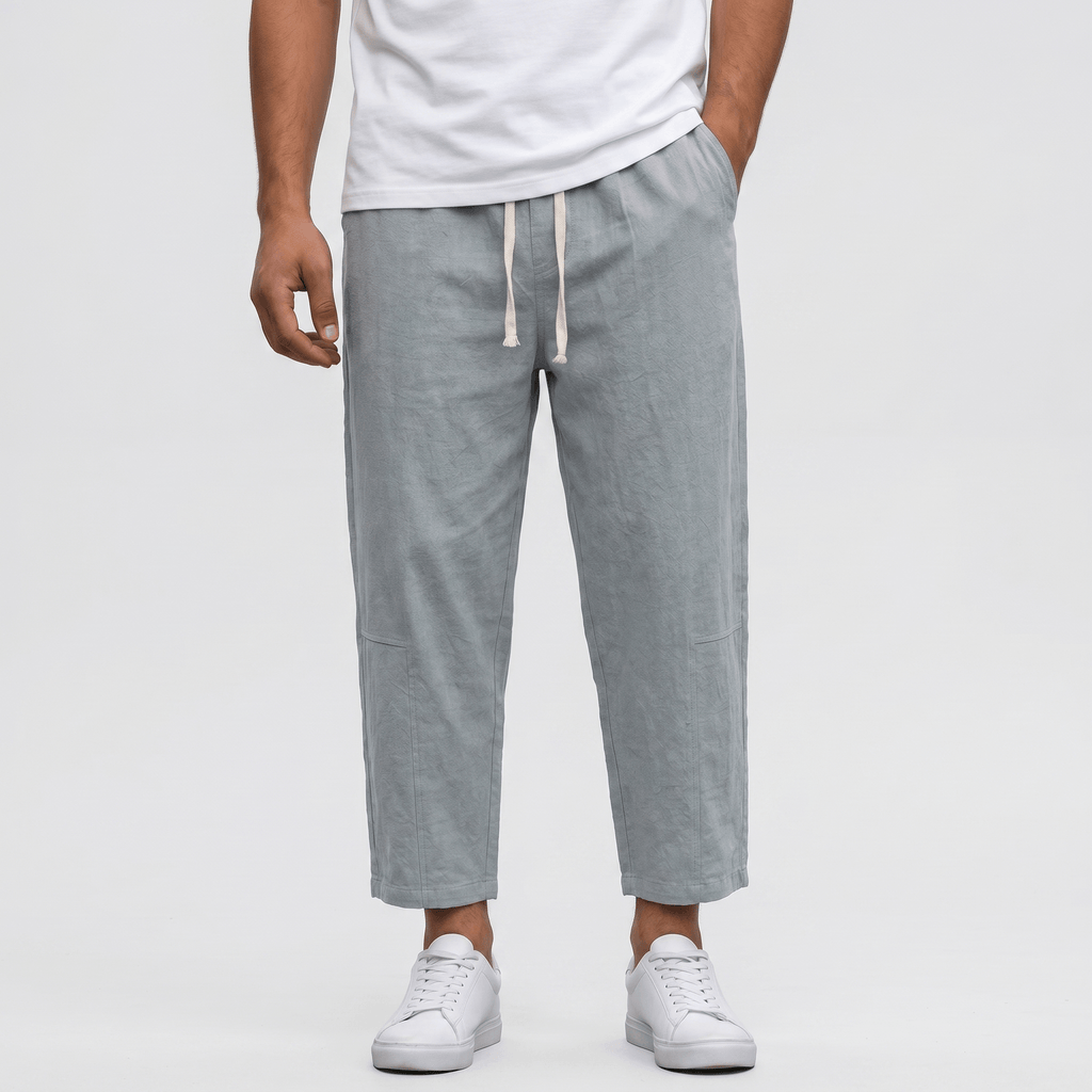 Matteo Cropped Linen Pants – Elastic Drawstring Breathable Relaxed Summer Bottoms
