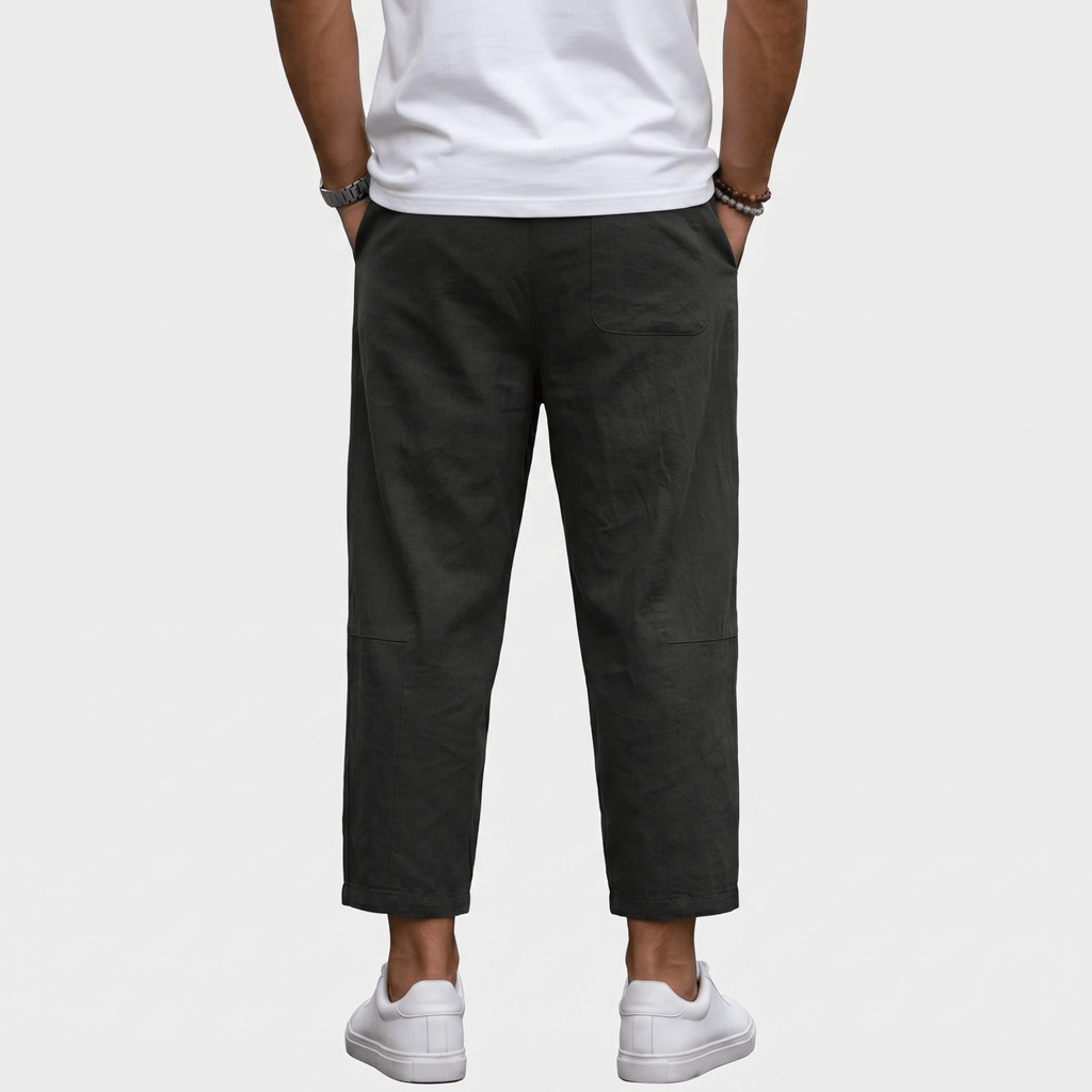 Matteo Cropped Linen Pants – Elastic Drawstring Breathable Relaxed Summer Bottoms