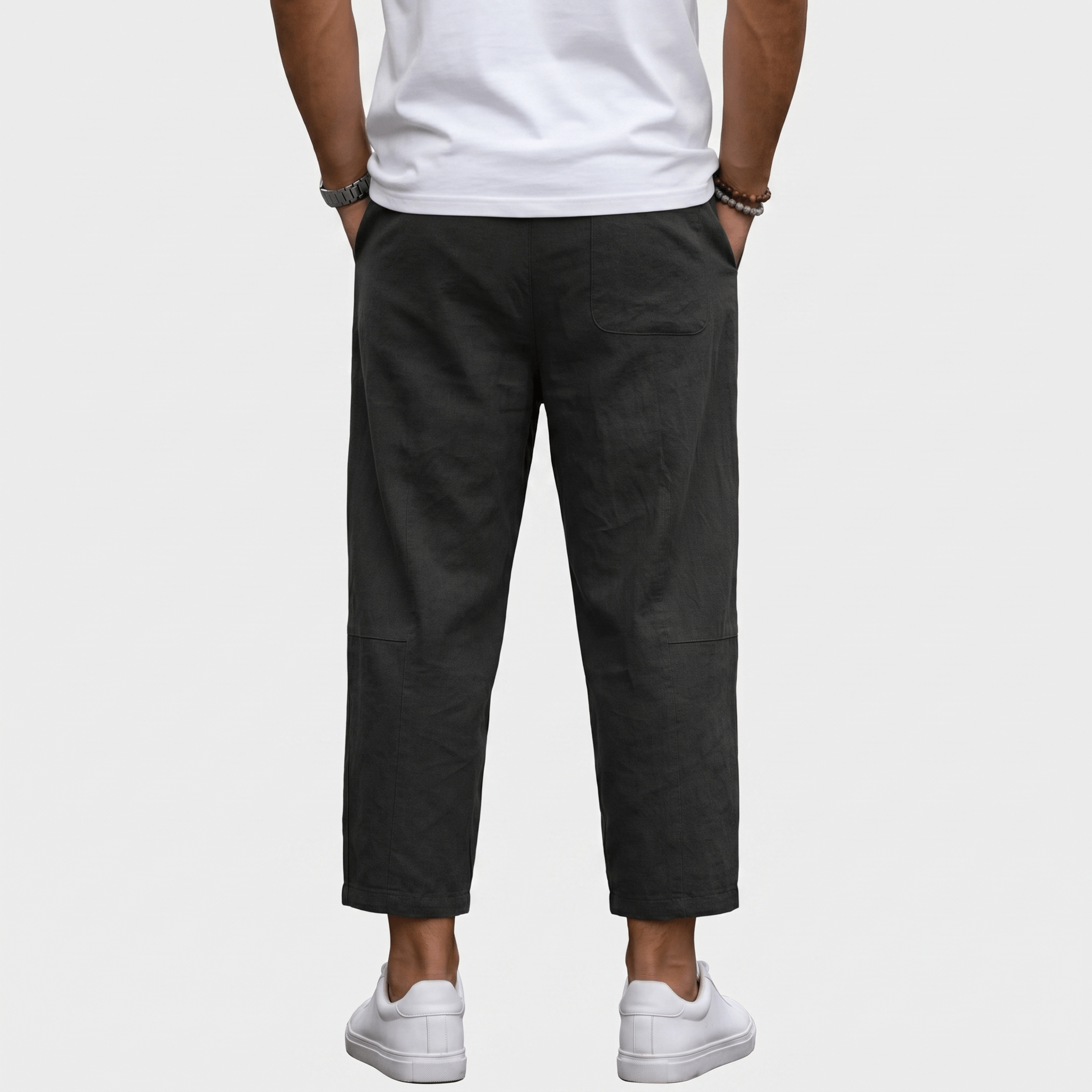 Matteo Cropped Linen Pants – Elastic Drawstring Breathable Relaxed Summer Bottoms