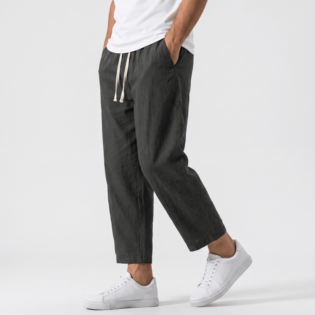 Matteo Cropped Linen Pants – Elastic Drawstring Breathable Relaxed Summer Bottoms