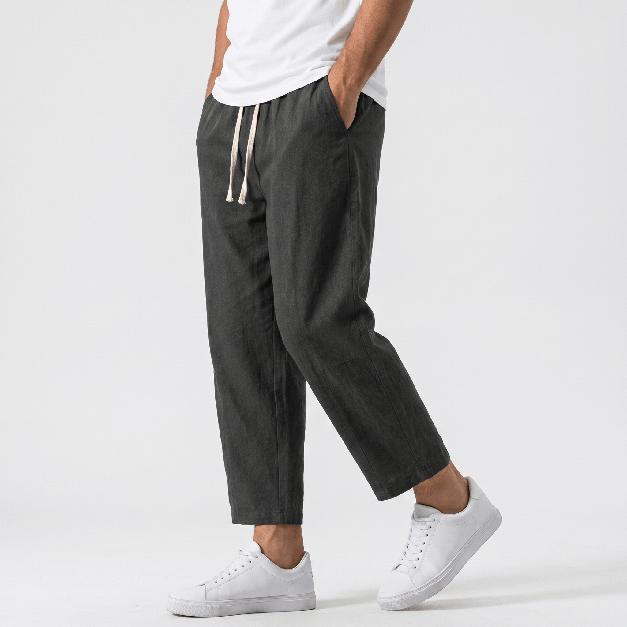Matteo Cropped Linen Pants – Elastic Drawstring Breathable Relaxed Summer Bottoms