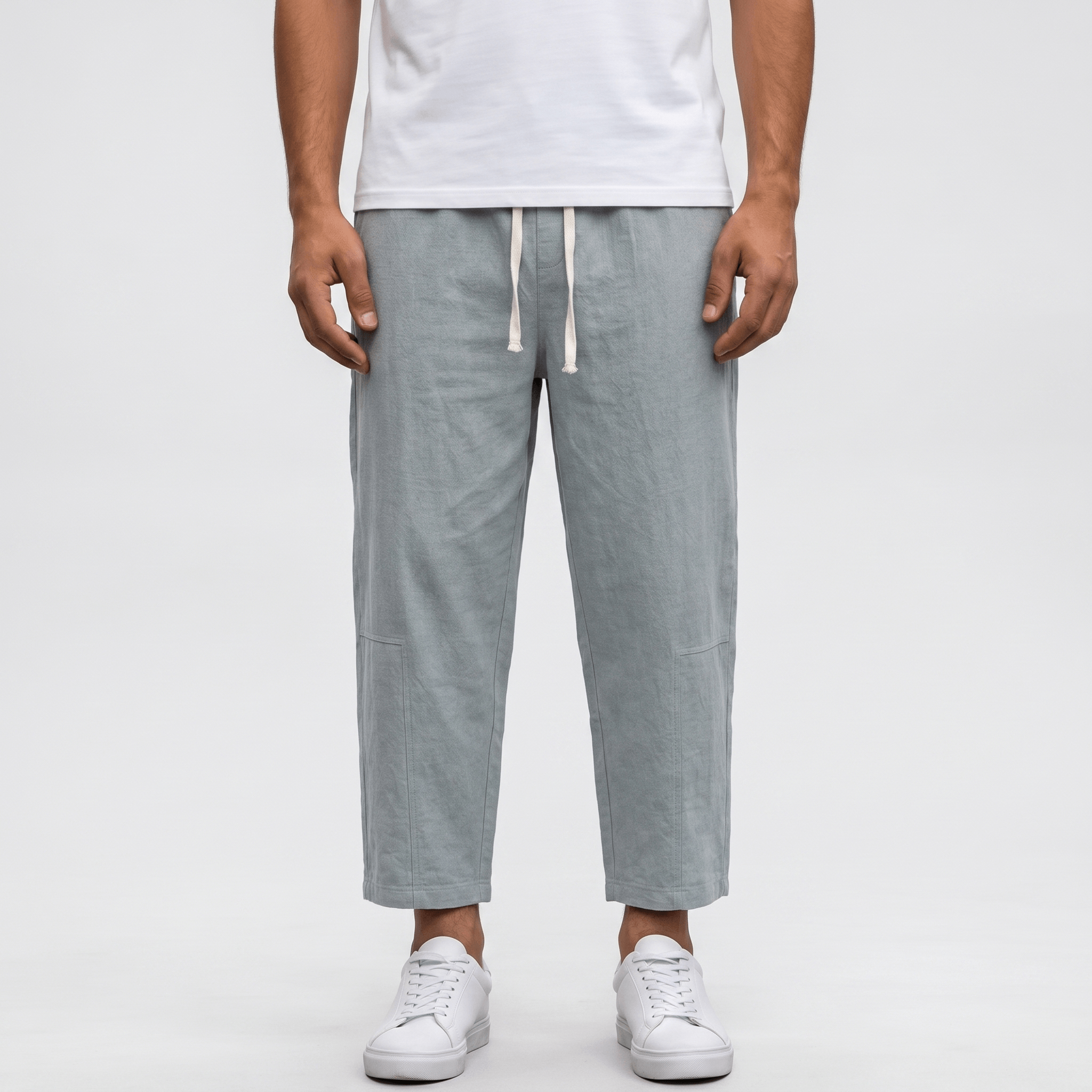 Matteo Cropped Linen Pants – Elastic Drawstring Breathable Relaxed Summer Bottoms