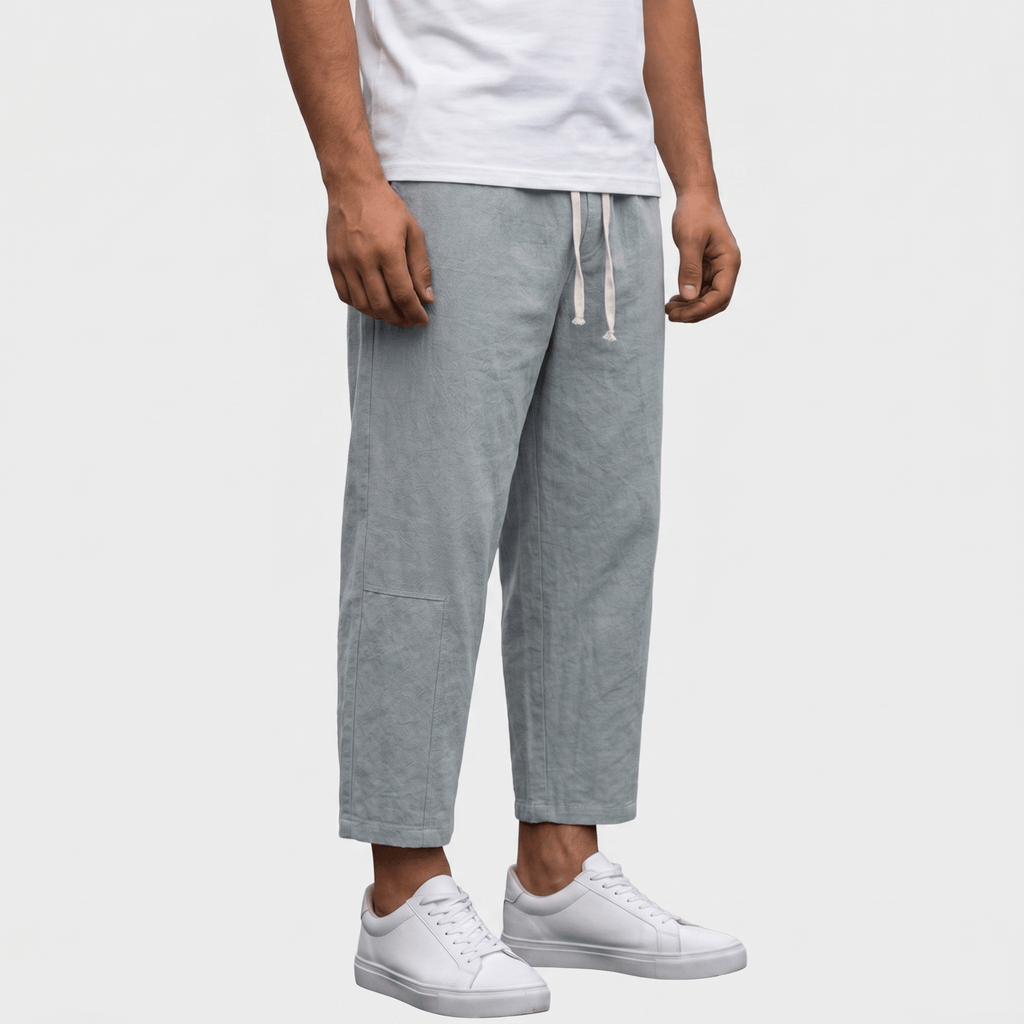 Matteo Cropped Linen Pants – Elastic Drawstring Breathable Relaxed Summer Bottoms