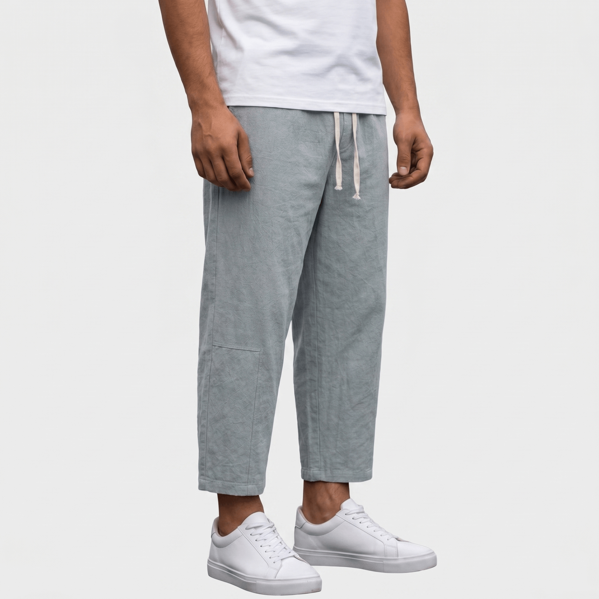 Matteo Cropped Linen Pants – Elastic Drawstring Breathable Relaxed Summer Bottoms