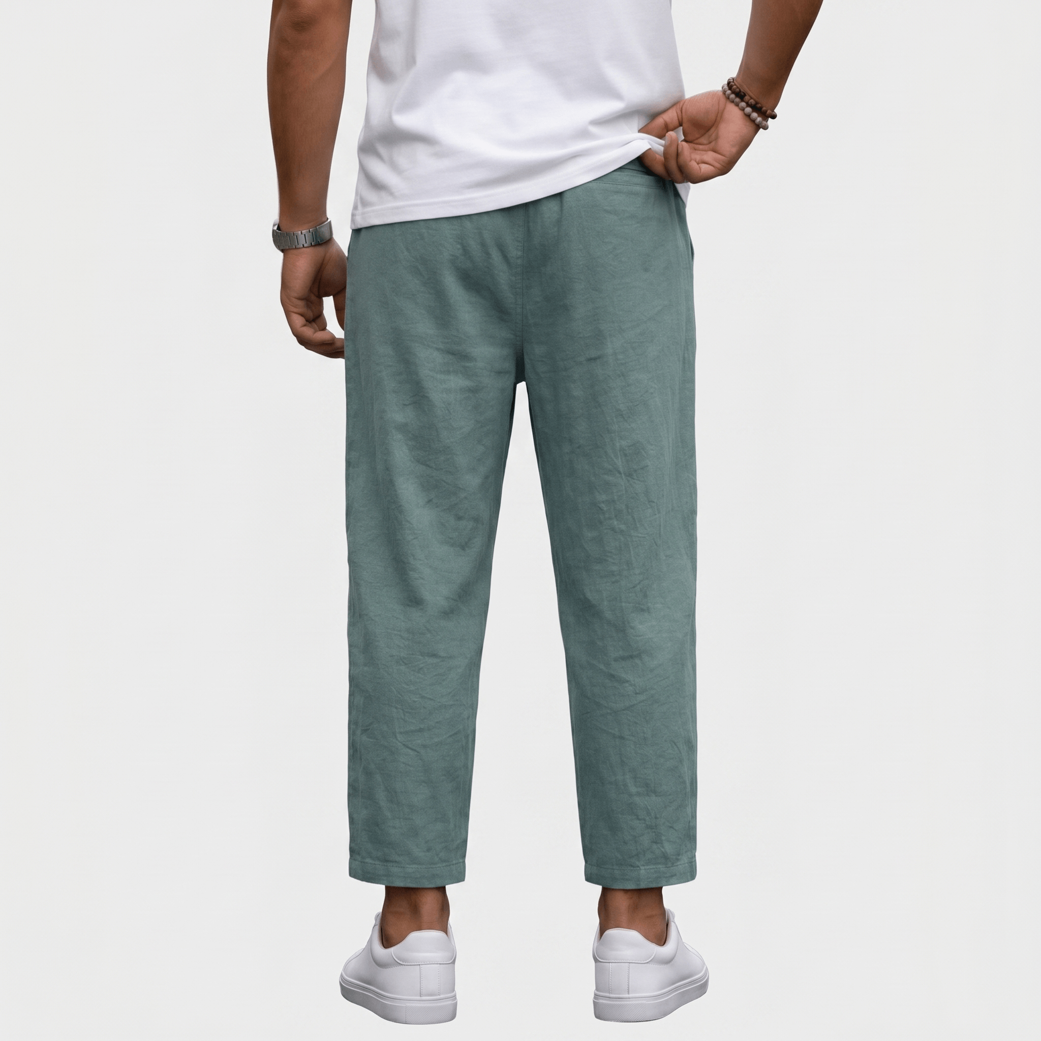 Matteo Cropped Linen Pants – Elastic Drawstring Breathable Relaxed Summer Bottoms