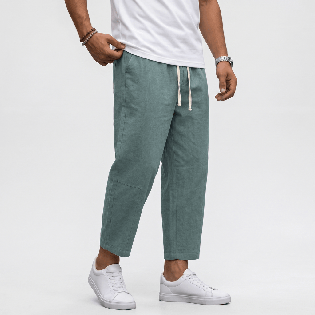 Matteo Cropped Linen Pants – Elastic Drawstring Breathable Relaxed Summer Bottoms