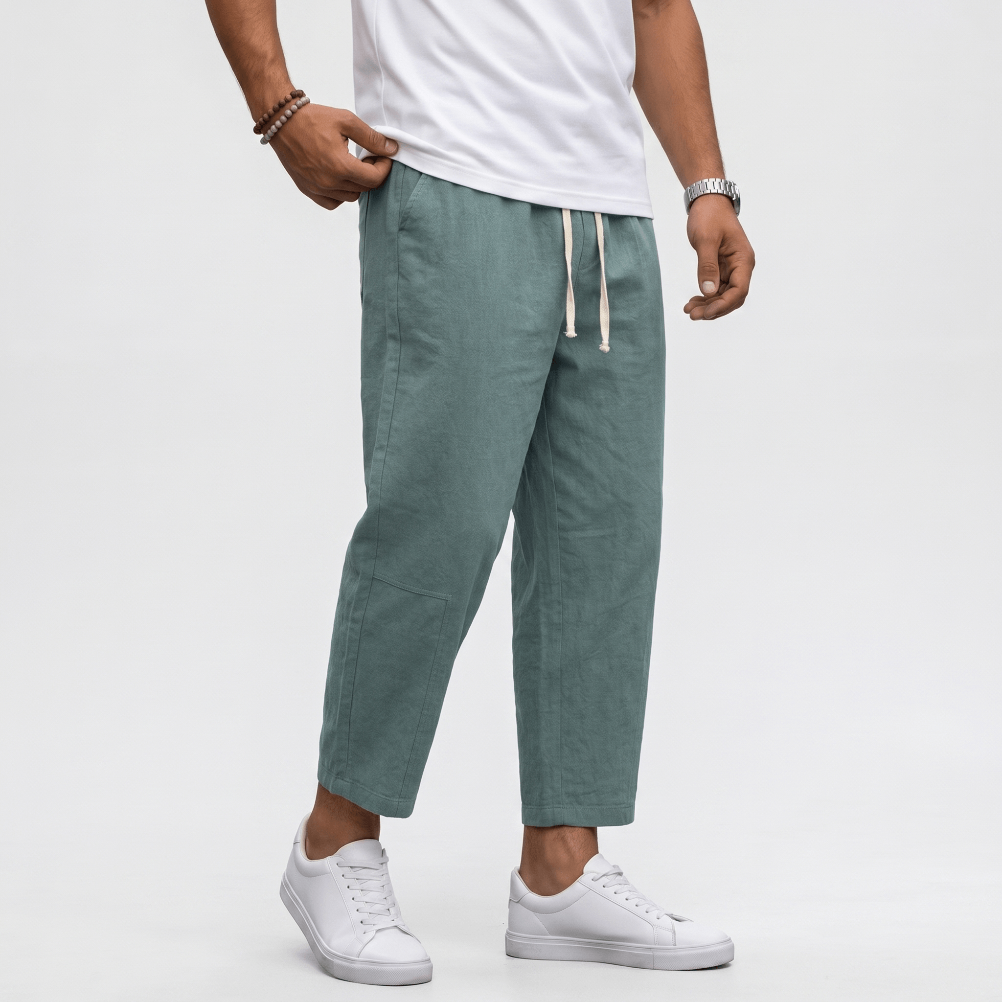 Matteo Cropped Linen Pants – Elastic Drawstring Breathable Relaxed Summer Bottoms