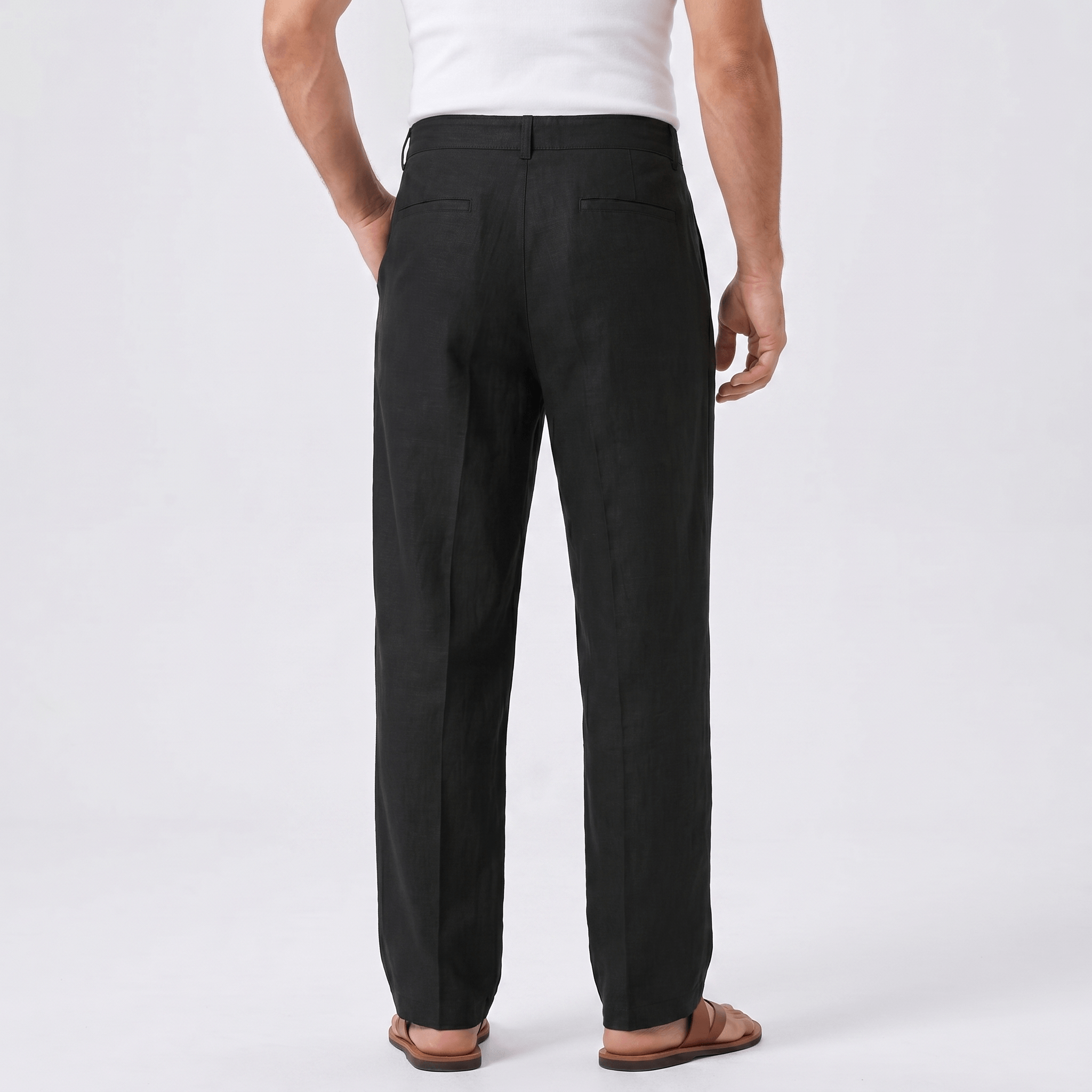 Dante Linen Blend Wide Leg Trousers – Pleated Front Drawstring High Waist Casual Smart Bottoms