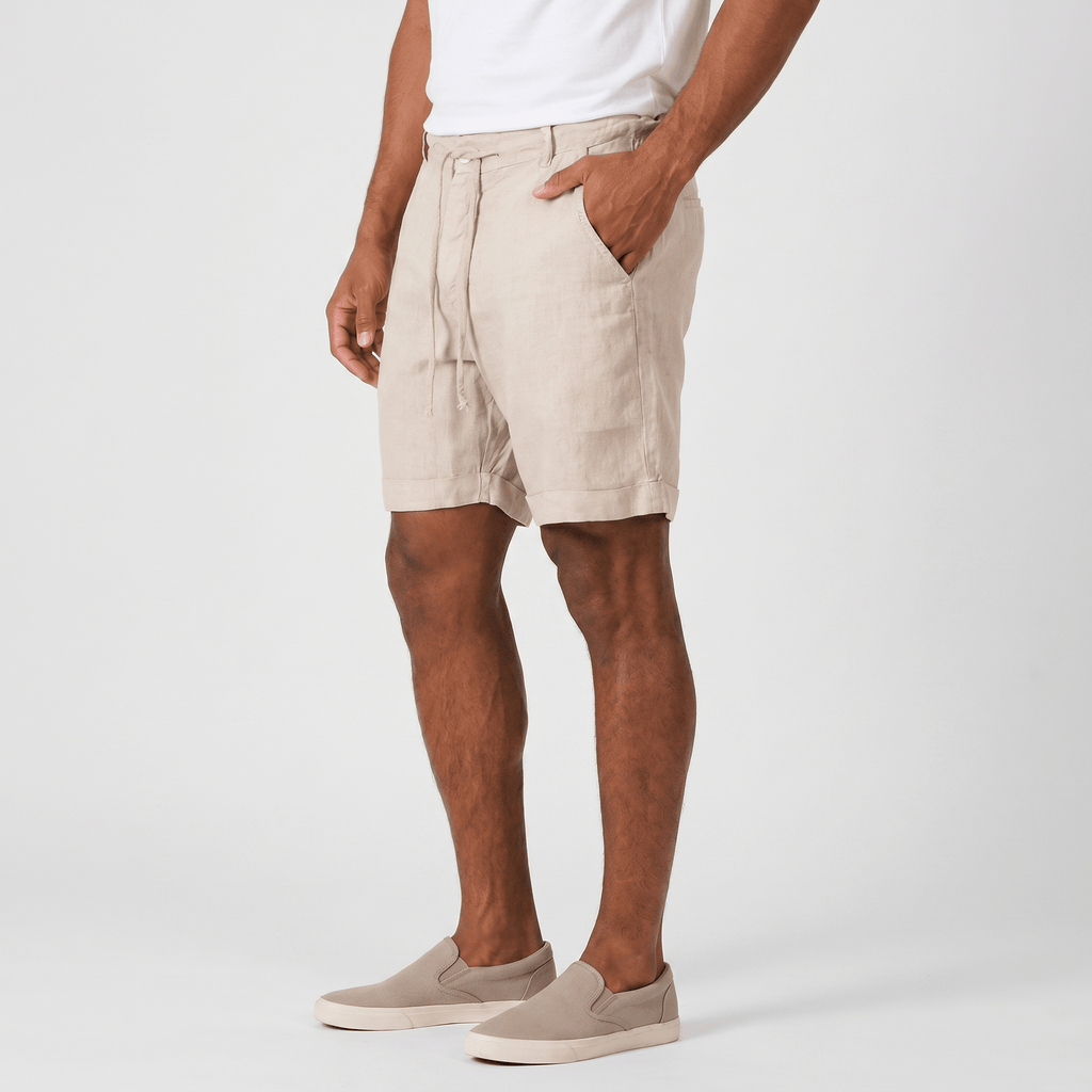 Damian Beach Linen Shorts – Cuffed Drawstring Relaxed Summer Bottoms