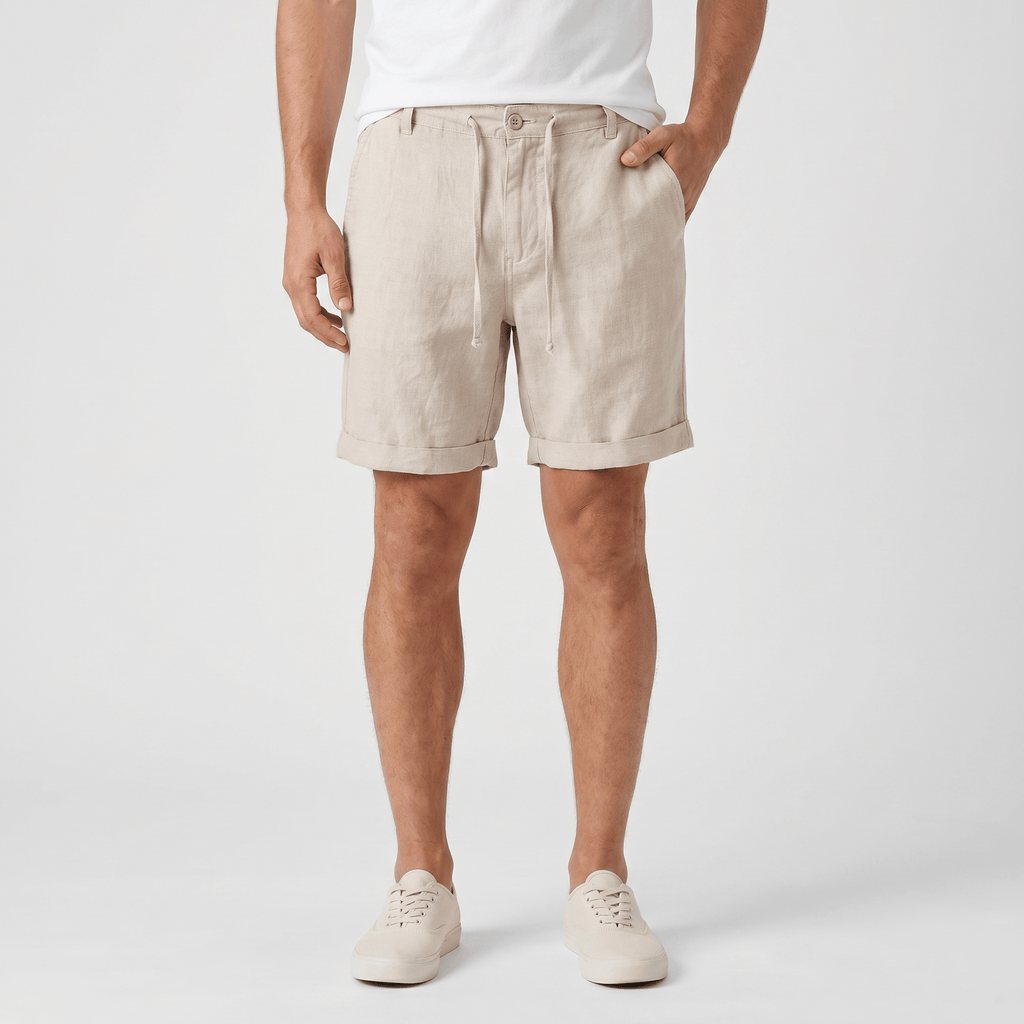 Damian Beach Linen Shorts – Cuffed Drawstring Relaxed Summer Bottoms