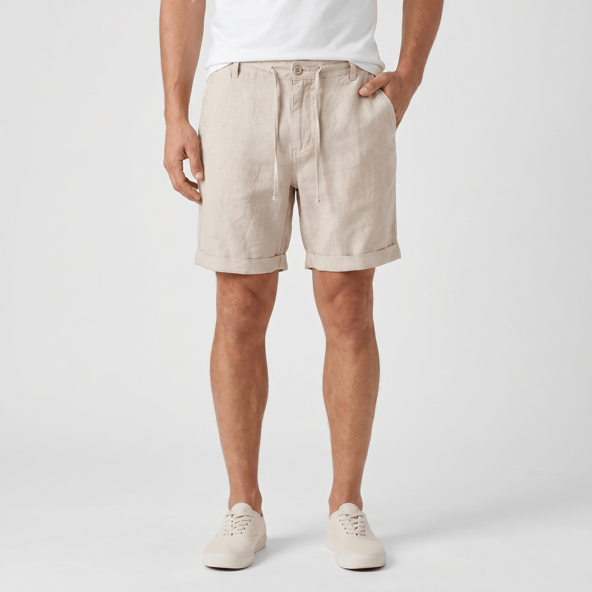 Damian Beach Linen Shorts – Cuffed Drawstring Relaxed Summer Bottoms