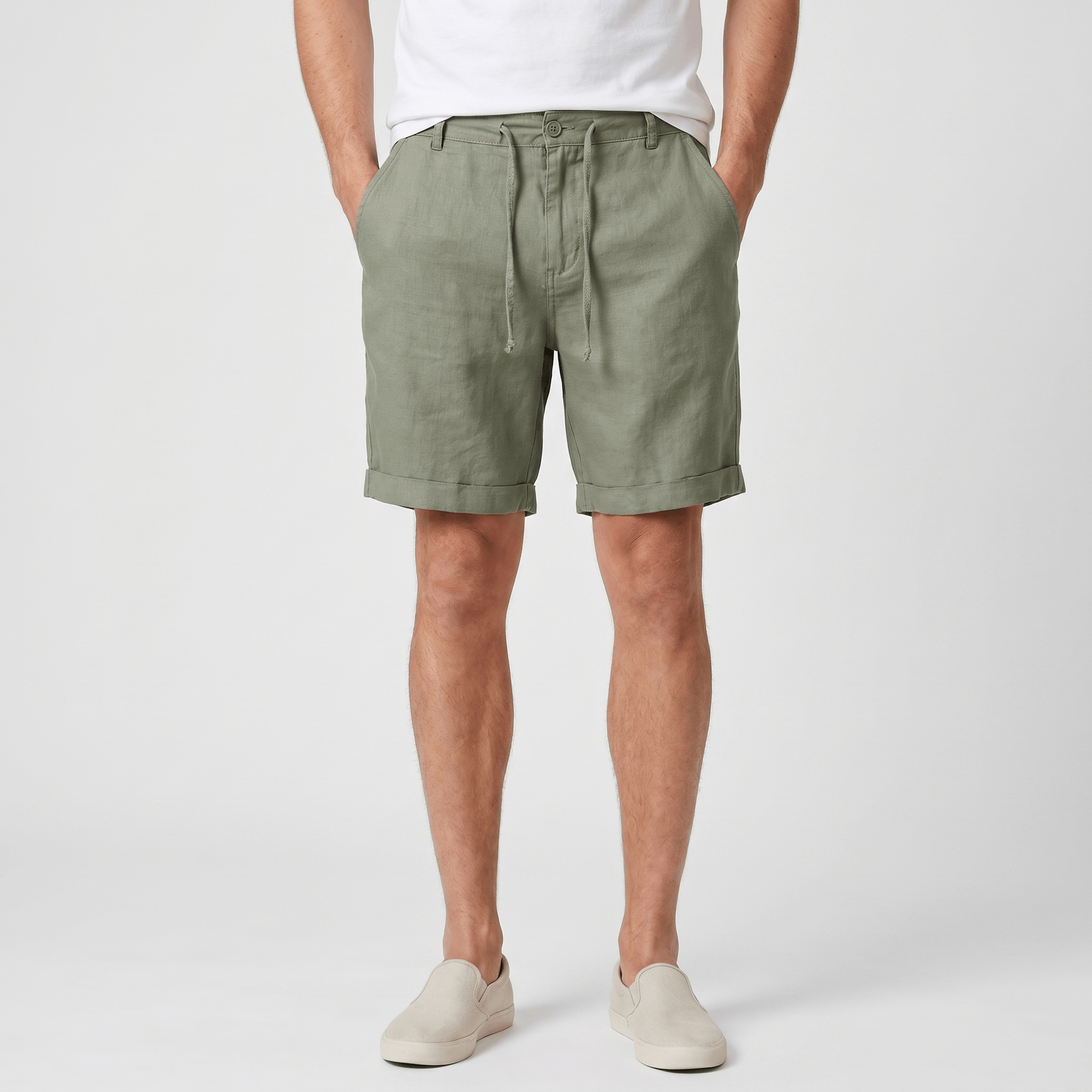 Damian Beach Linen Shorts – Cuffed Drawstring Relaxed Summer Bottoms