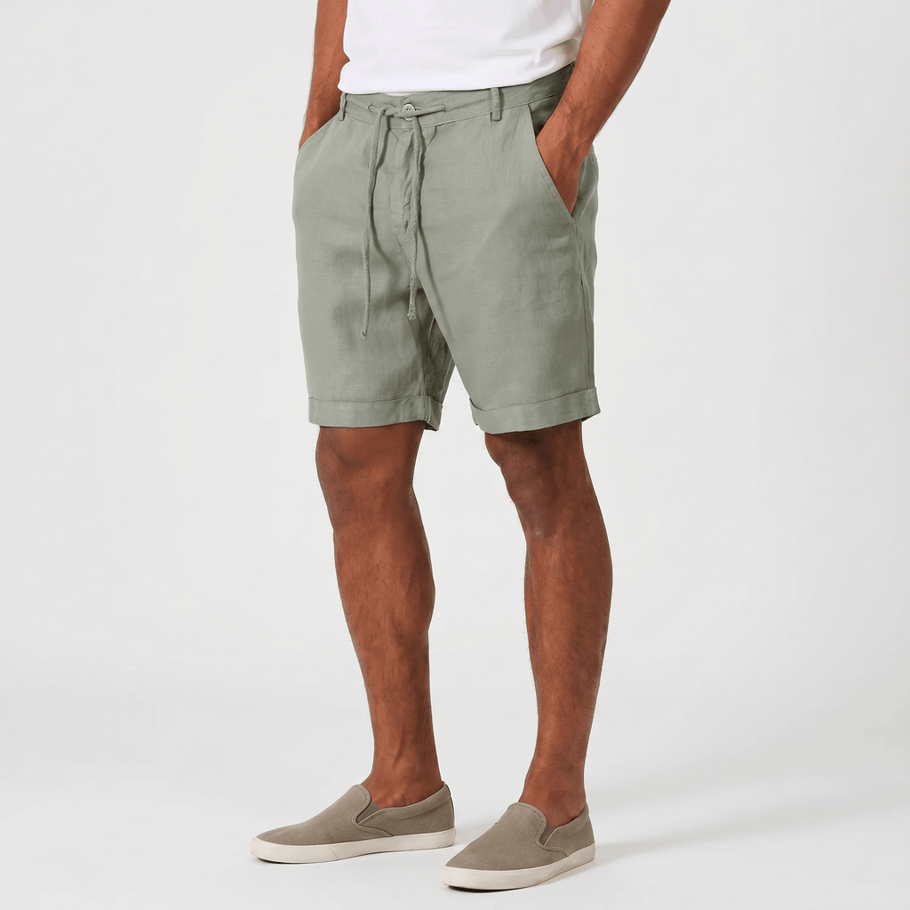 Damian Beach Linen Shorts – Cuffed Drawstring Relaxed Summer Bottoms