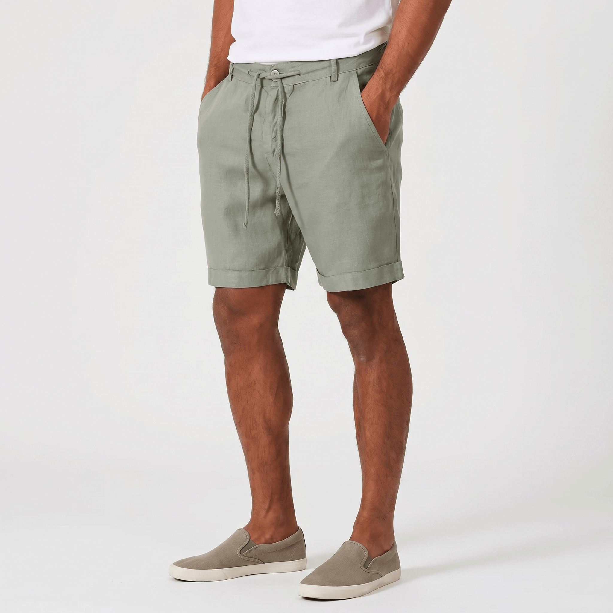 Damian Beach Linen Shorts – Cuffed Drawstring Relaxed Summer Bottoms