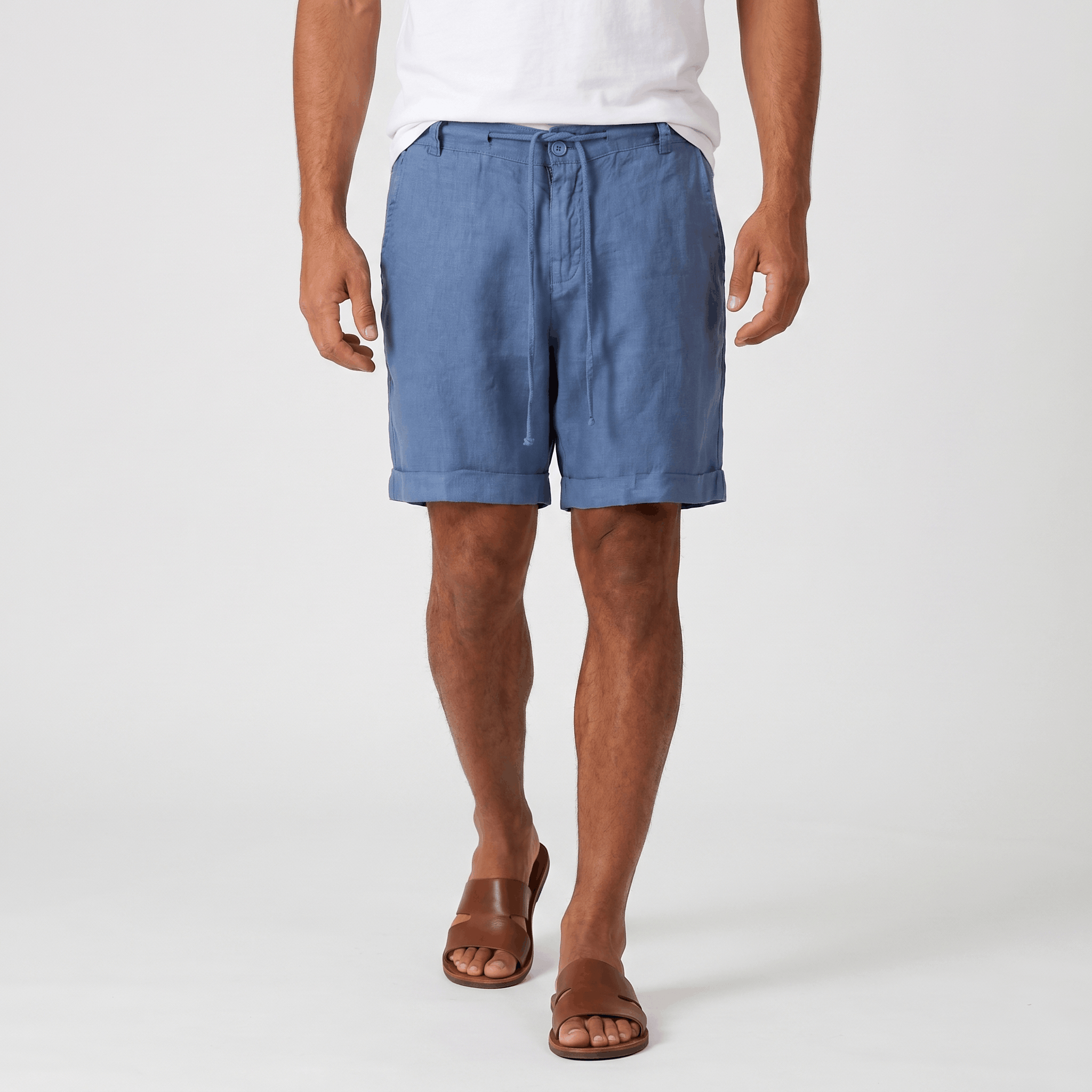 Damian Beach Linen Shorts – Cuffed Drawstring Relaxed Summer Bottoms