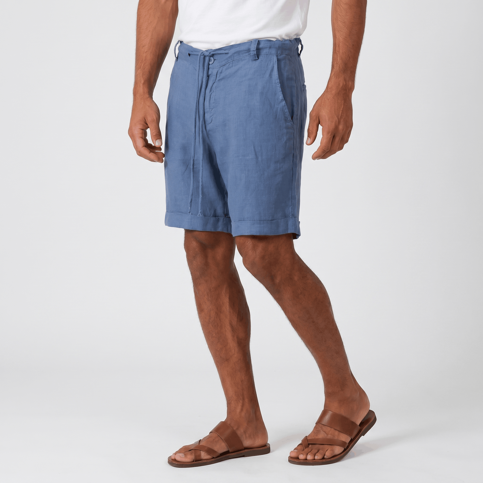 Damian Beach Linen Shorts – Cuffed Drawstring Relaxed Summer Bottoms