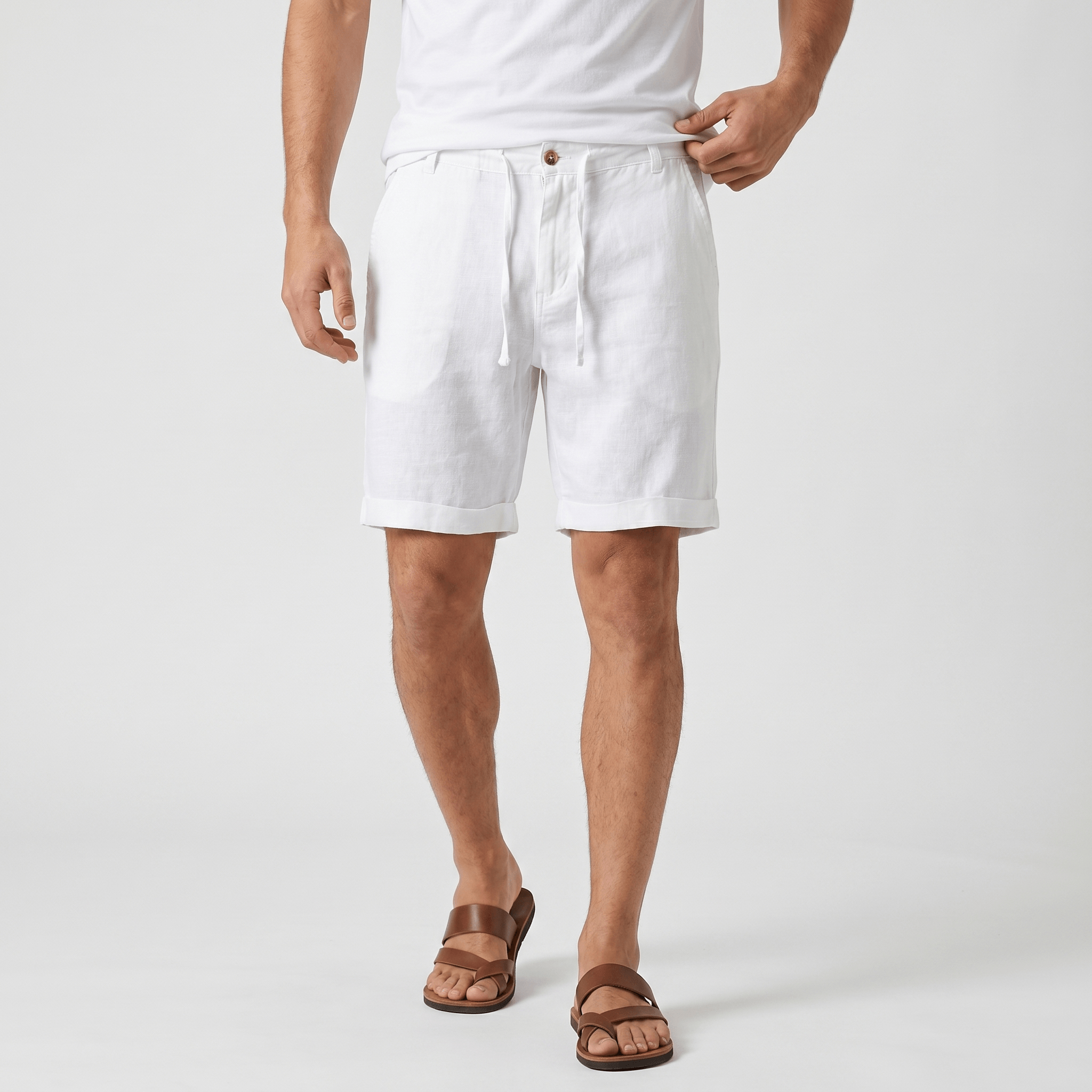 Damian Beach Linen Shorts – Cuffed Drawstring Relaxed Summer Bottoms