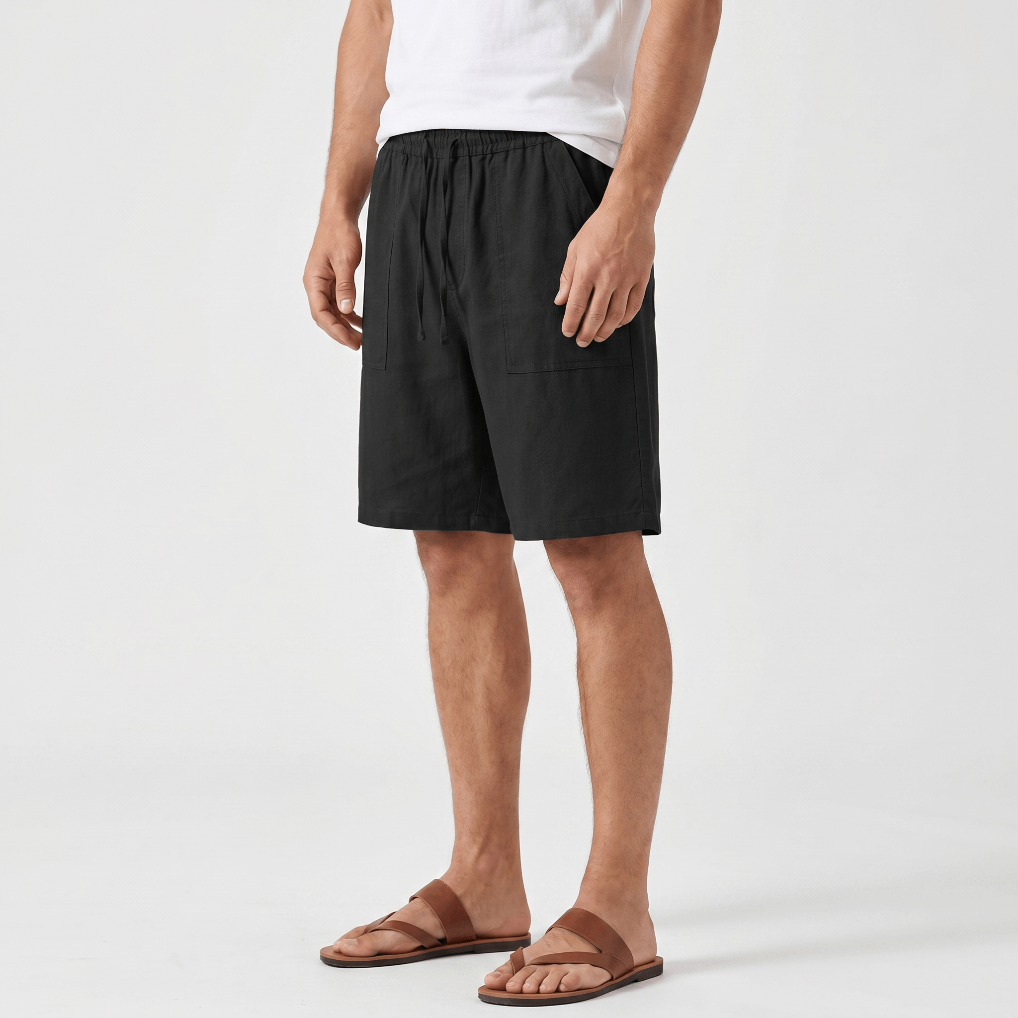 Ben Casual Linen Shorts – Elastic Drawstring Waist Side Pocket Relaxed Summer Bottoms