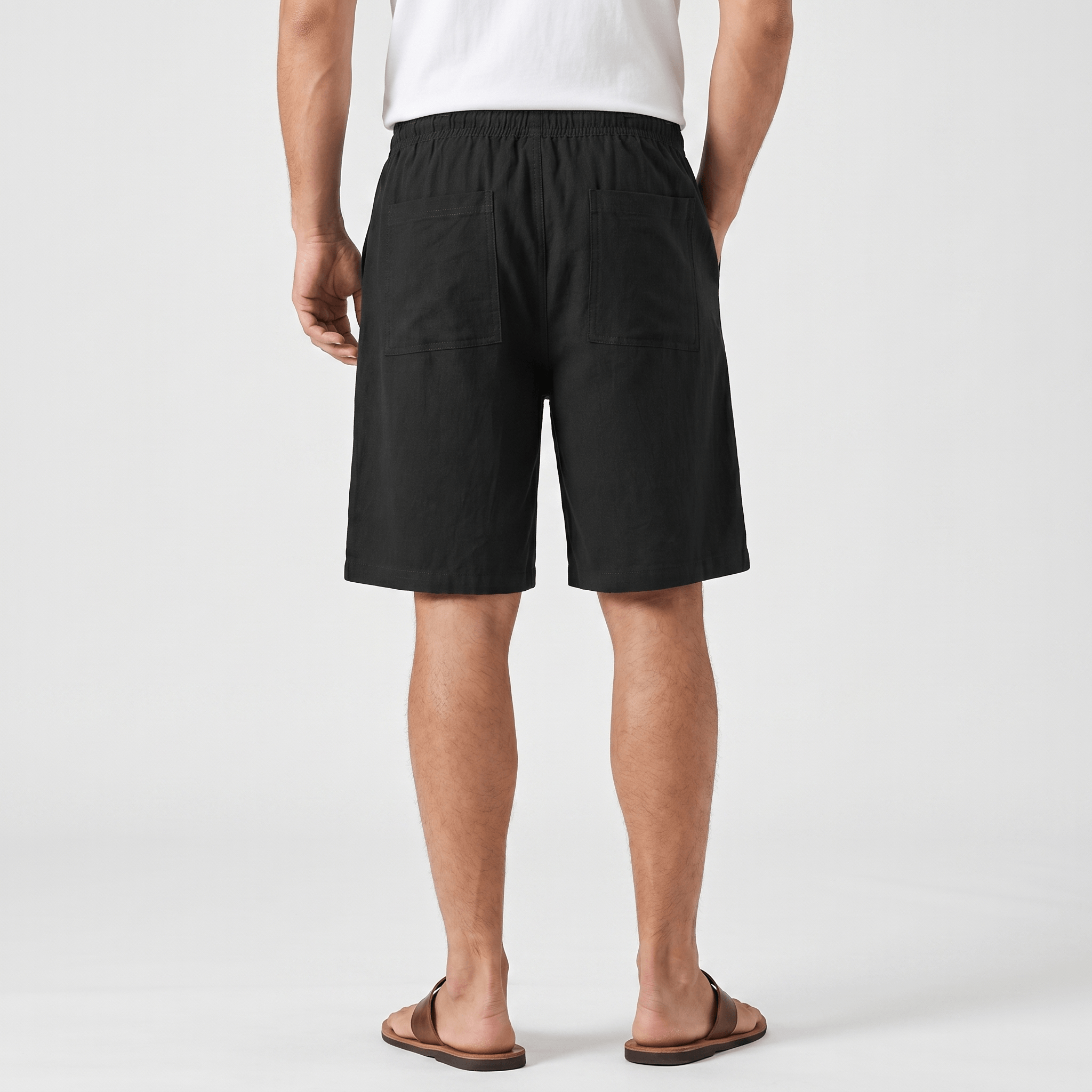 Ben Casual Linen Shorts – Elastic Drawstring Waist Side Pocket Relaxed Summer Bottoms