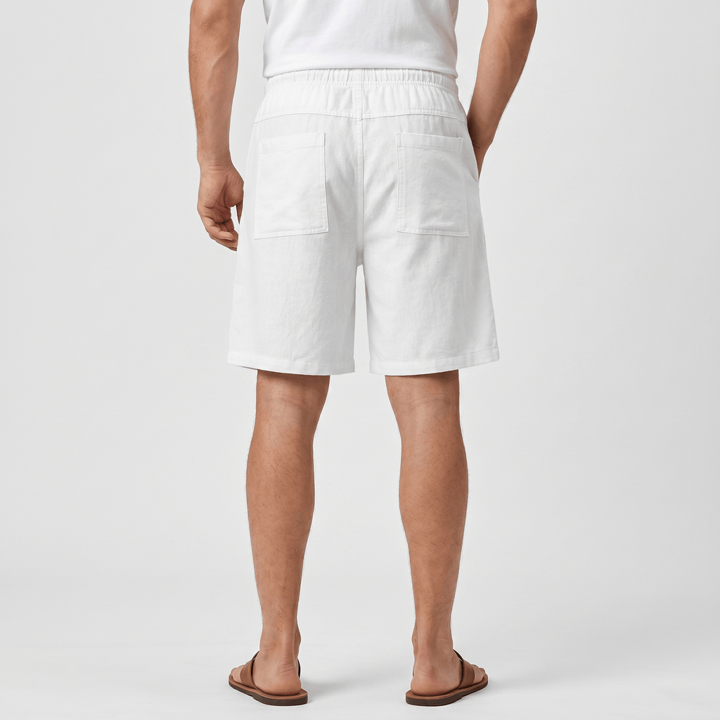 Ben Casual Linen Shorts – Elastic Drawstring Waist Side Pocket Relaxed Summer Bottoms