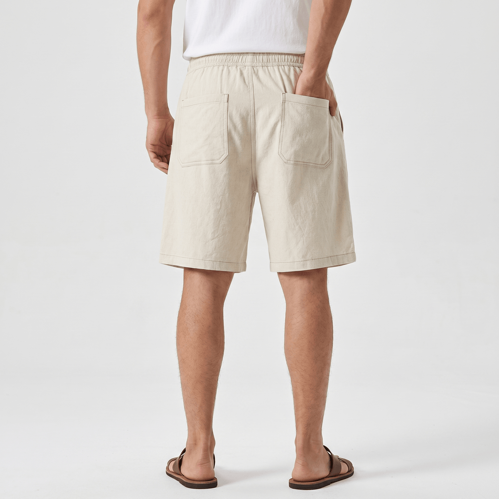 Ben Casual Linen Shorts – Elastic Drawstring Waist Side Pocket Relaxed Summer Bottoms