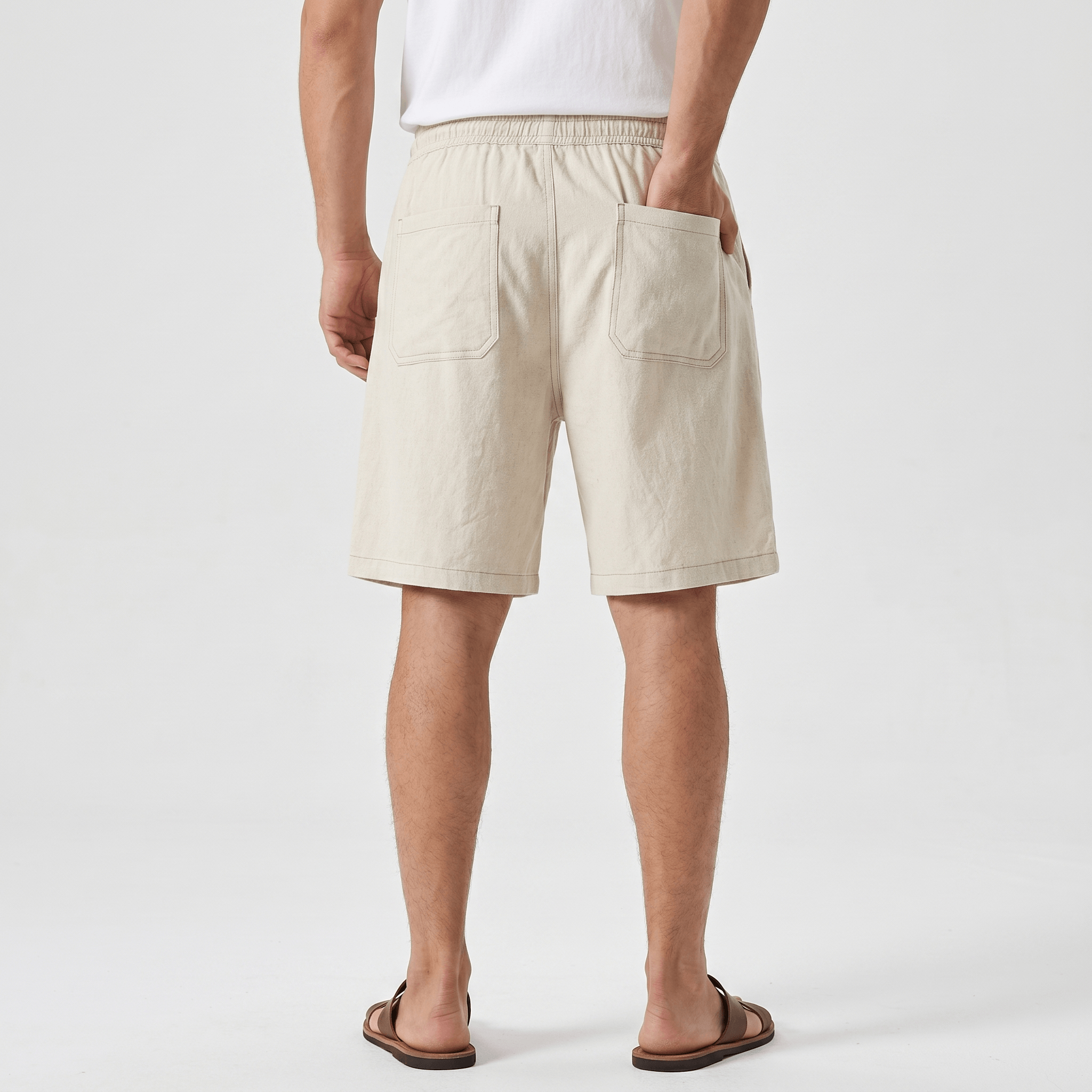 Ben Casual Linen Shorts – Elastic Drawstring Waist Side Pocket Relaxed Summer Bottoms