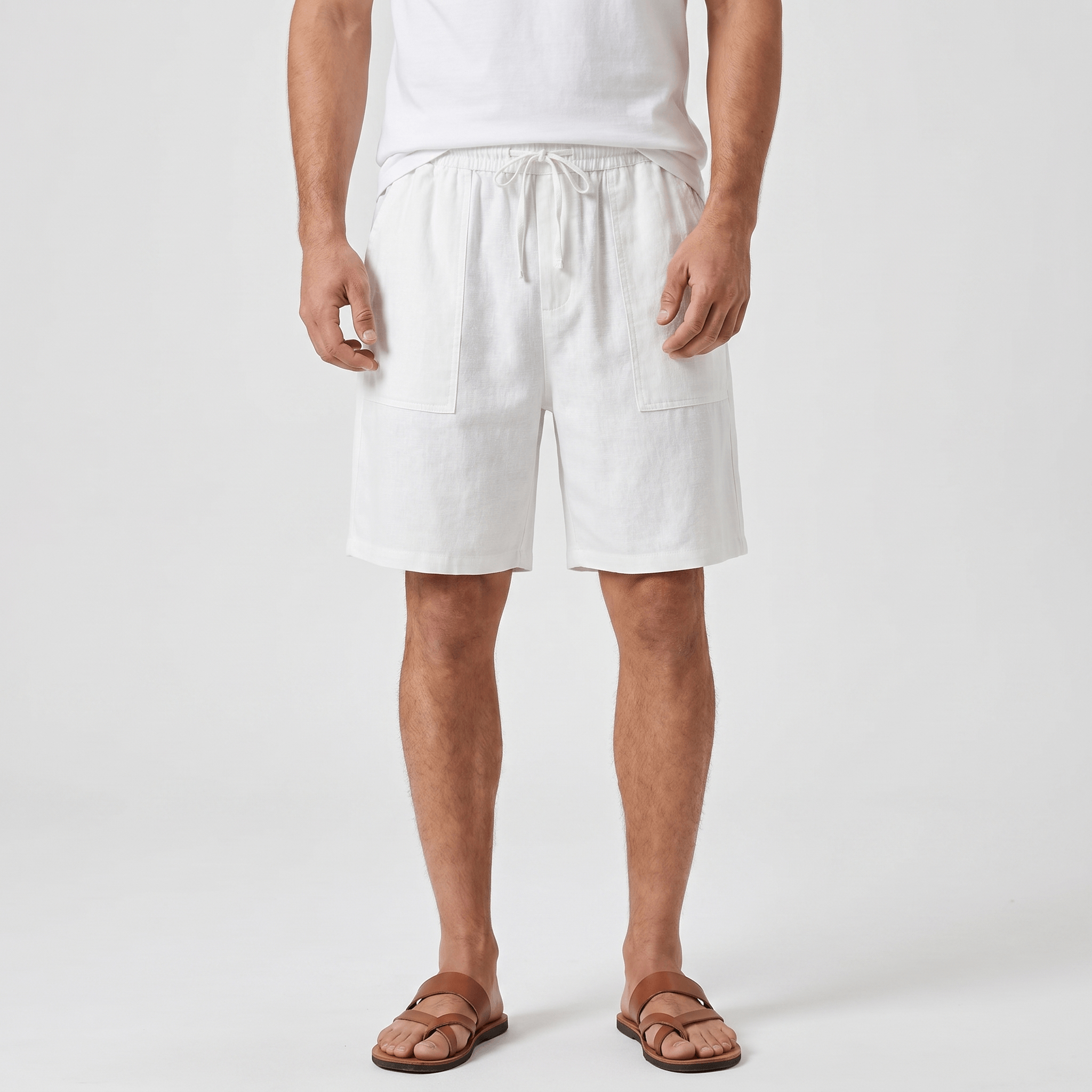 Ben Casual Linen Shorts – Elastic Drawstring Waist Side Pocket Relaxed Summer Bottoms