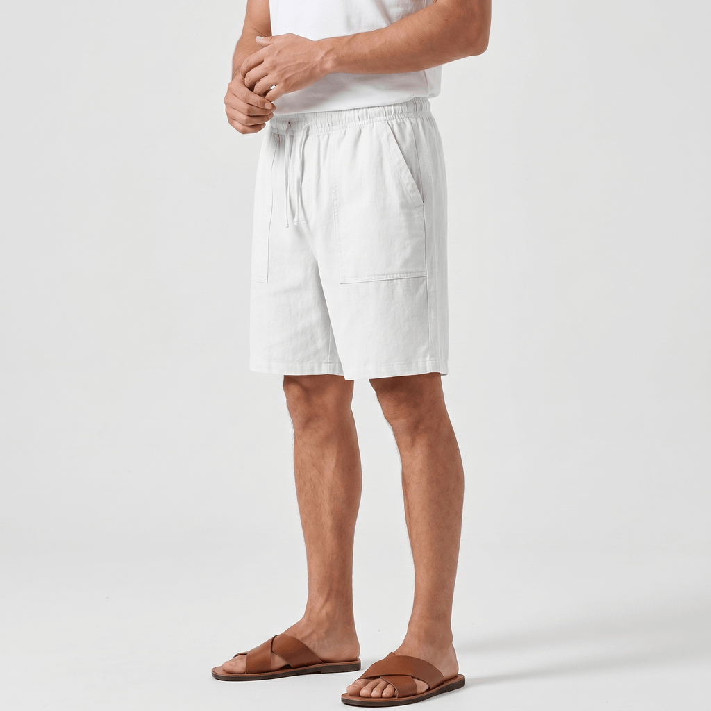 Ben Casual Linen Shorts – Elastic Drawstring Waist Side Pocket Relaxed Summer Bottoms